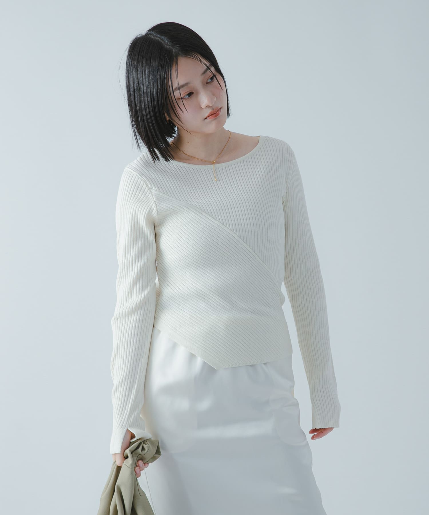 『洗濯可/防花粉』SKINProofアシメヘムボートネックセーター