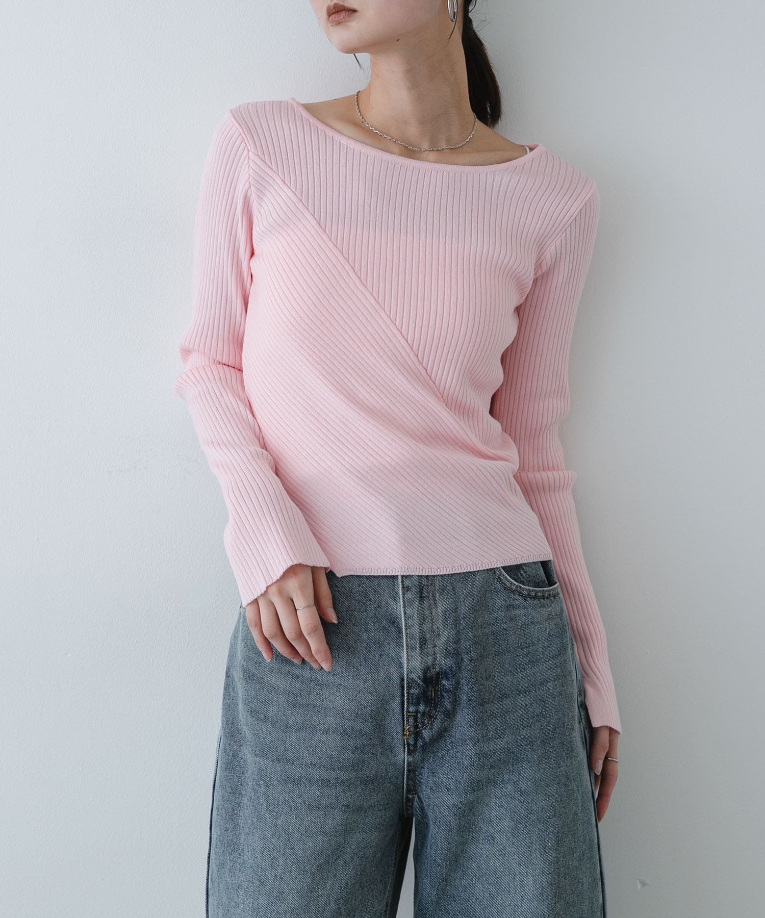 『洗濯可/防花粉』SKINProofアシメヘムボートネックセーター