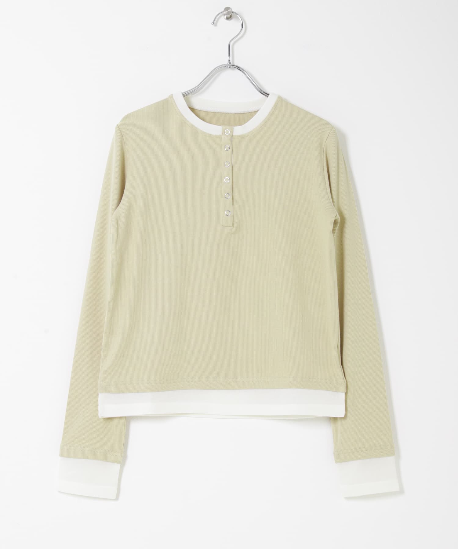 『洗濯可』ヘンリーネックレイヤードトップ Y.BEIGE One