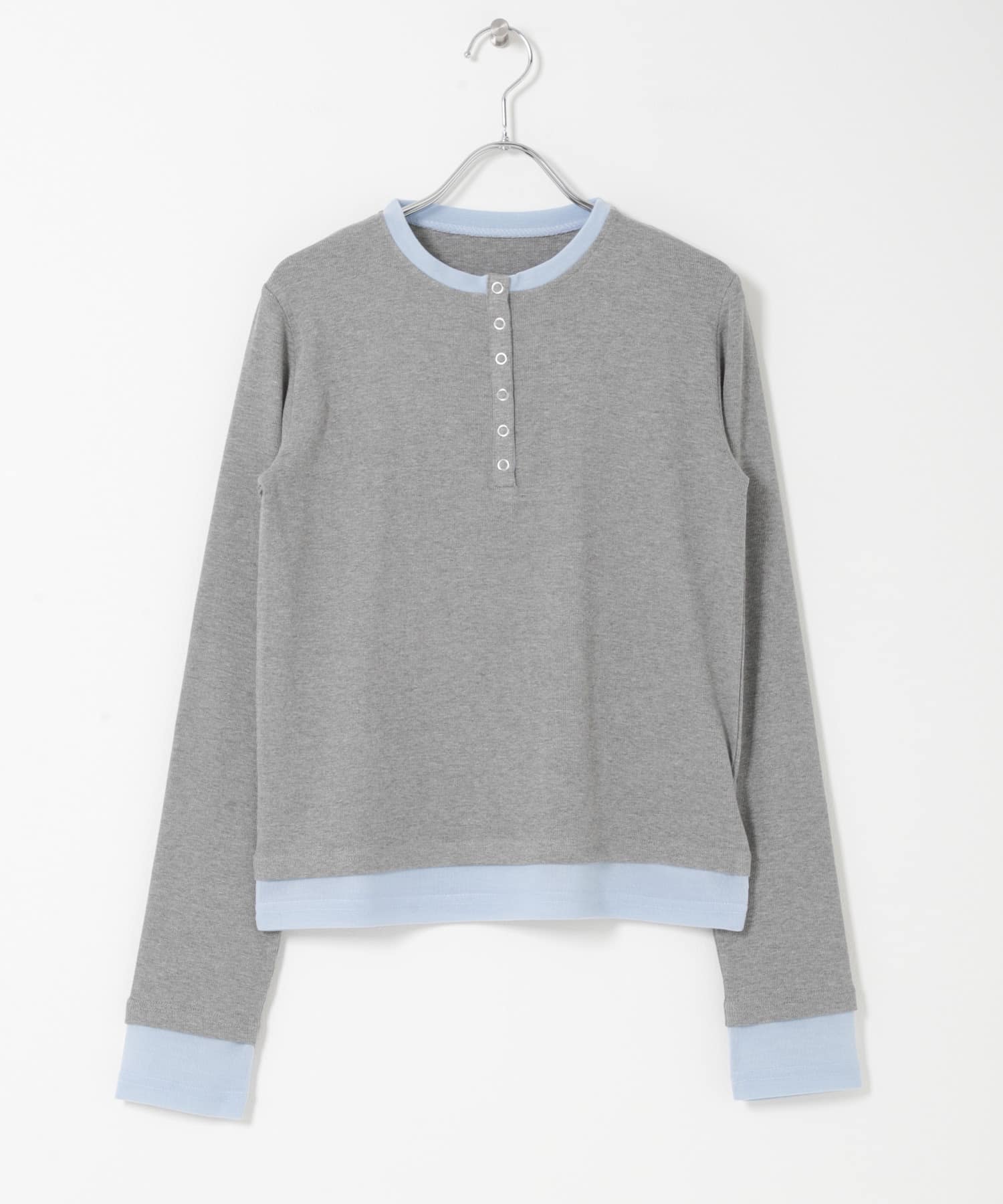 『洗濯可』ヘンリーネックレイヤードトップ GRAY One