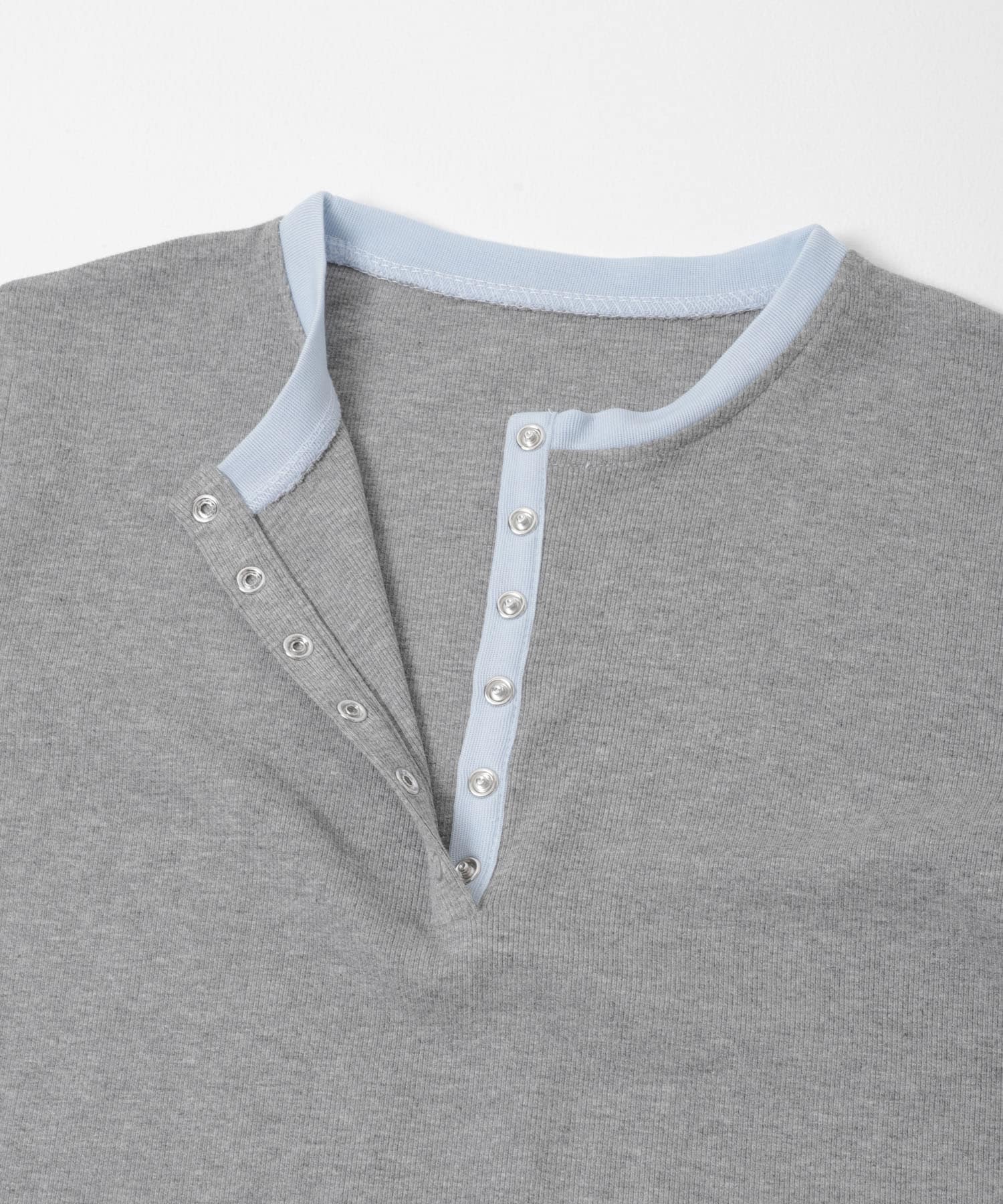 『洗濯可』ヘンリーネックレイヤードトップ GRAY One