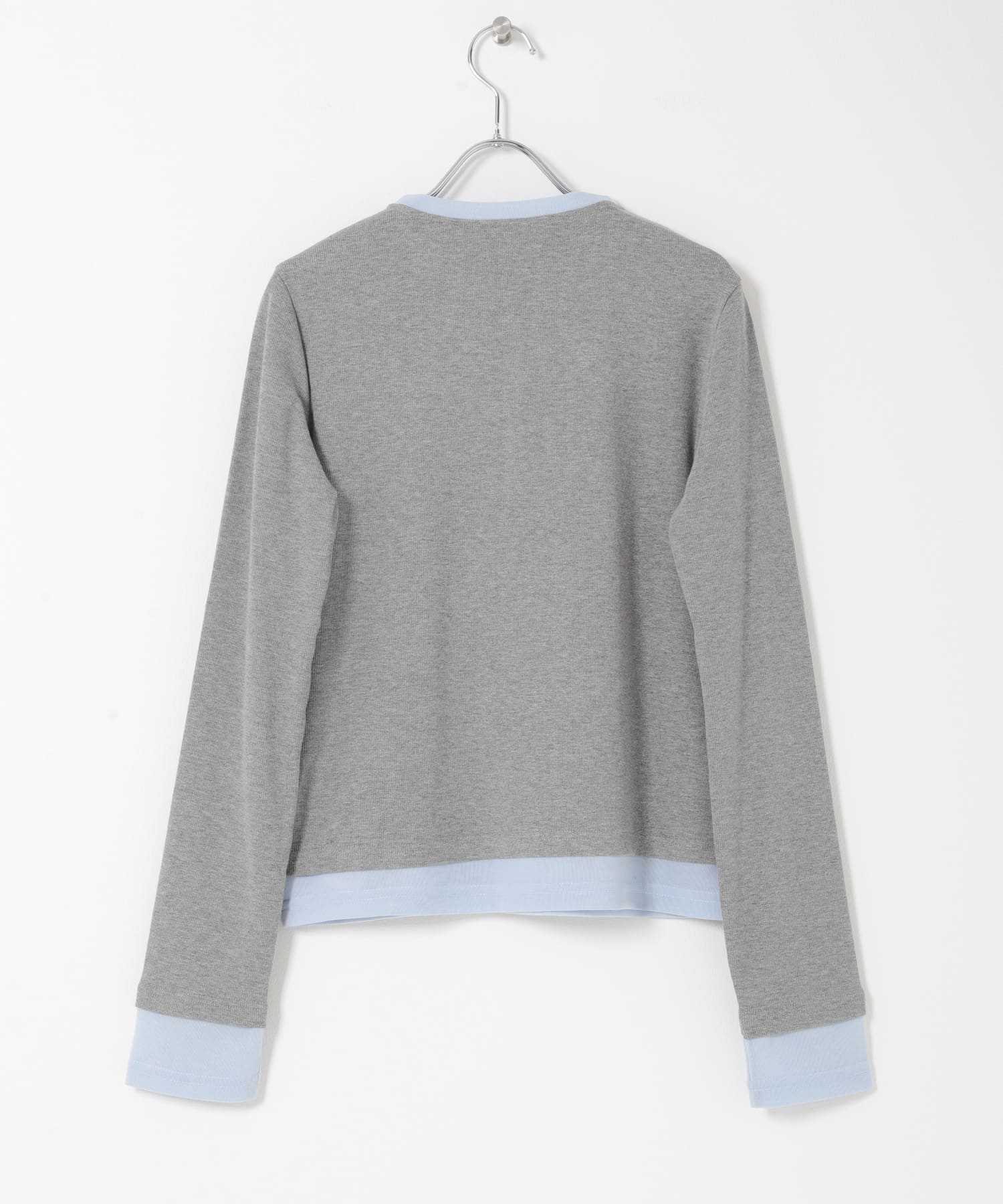 『洗濯可』ヘンリーネックレイヤードトップ GRAY One