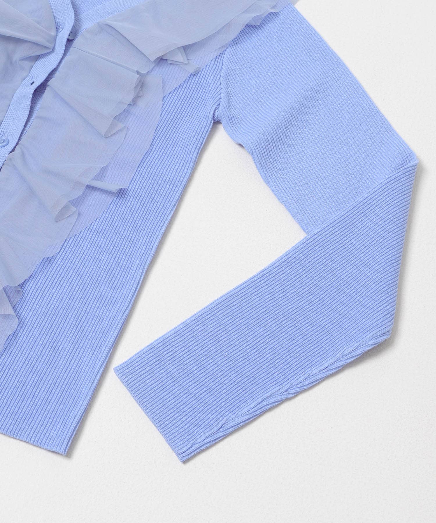 『洗濯可』チュールフリルニットカーディガン L.BLUE One