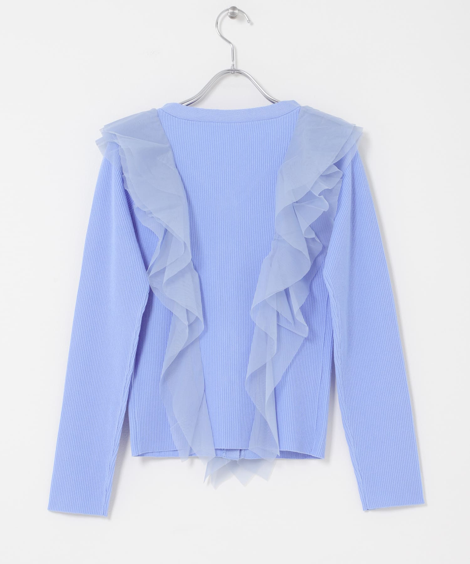 『洗濯可』チュールフリルニットカーディガン L.BLUE One
