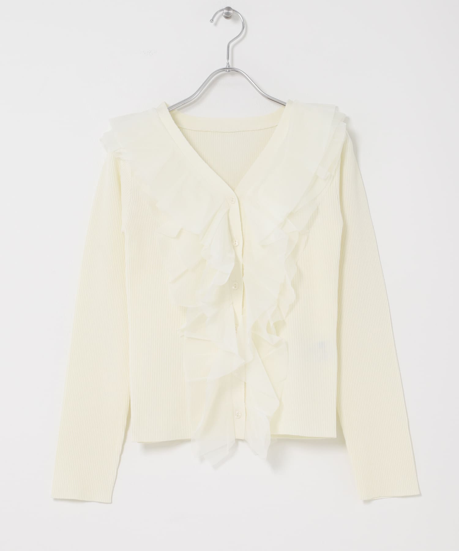 『洗濯可』チュールフリルニットカーディガン IVORY One