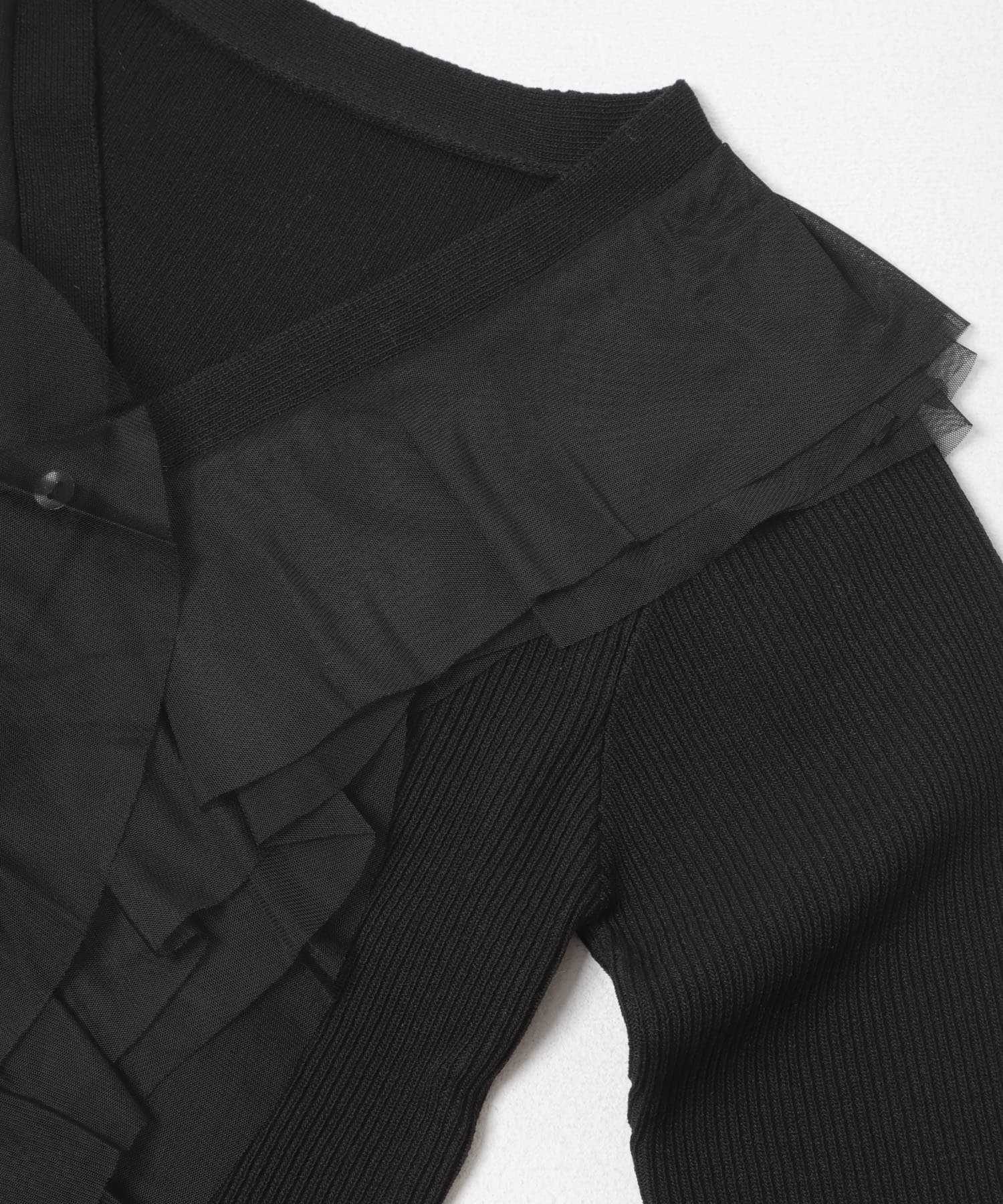 『洗濯可』チュールフリルニットカーディガン BLACK One
