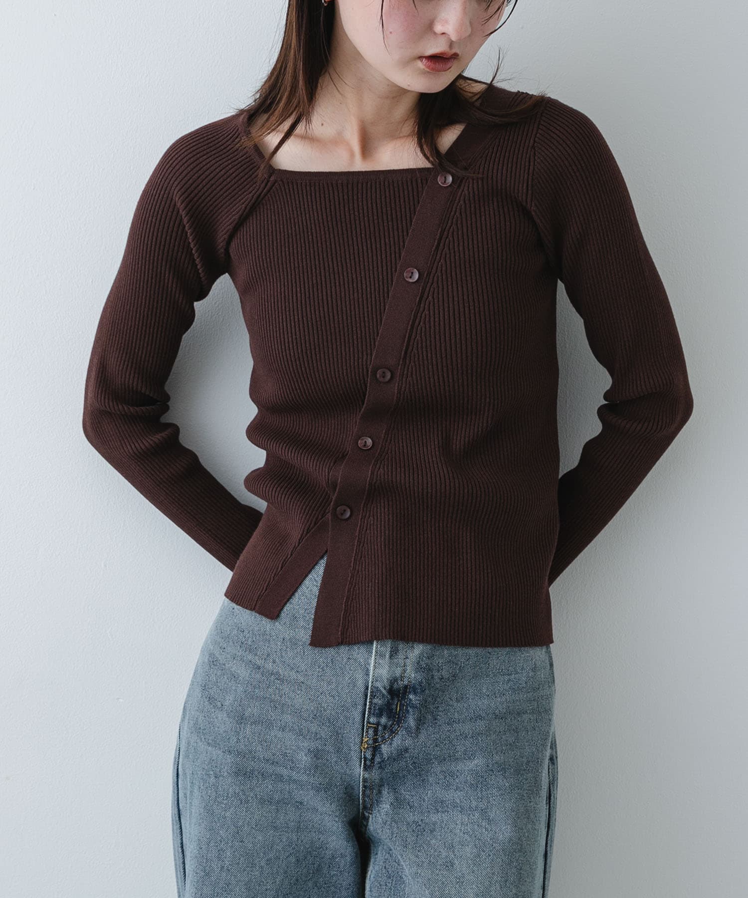 『洗濯可』アシメデザインリブセーター