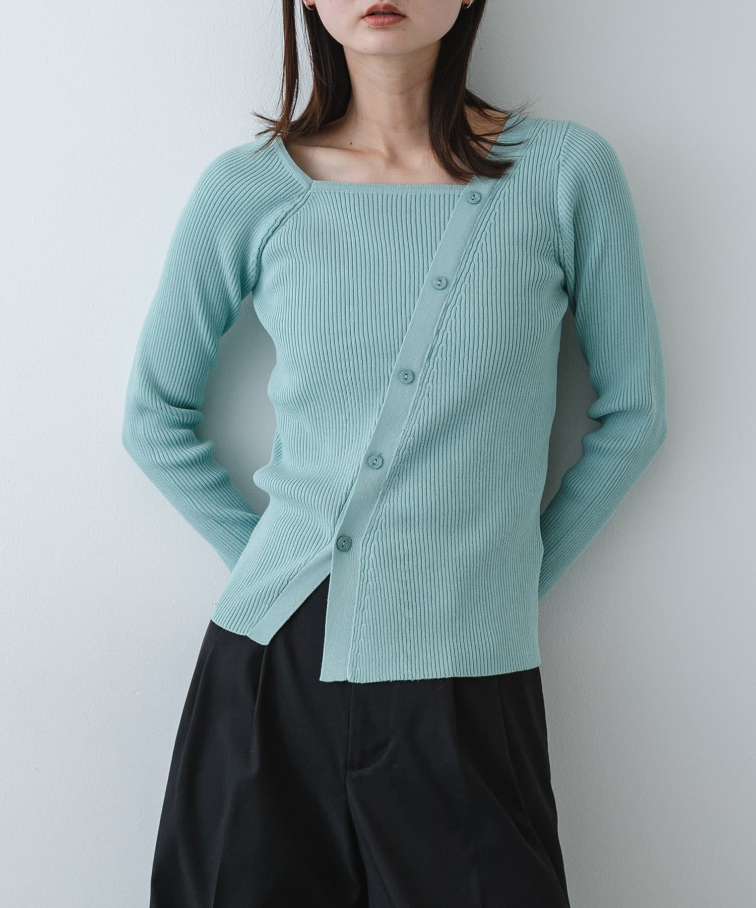 『洗濯可』アシメデザインリブセーター