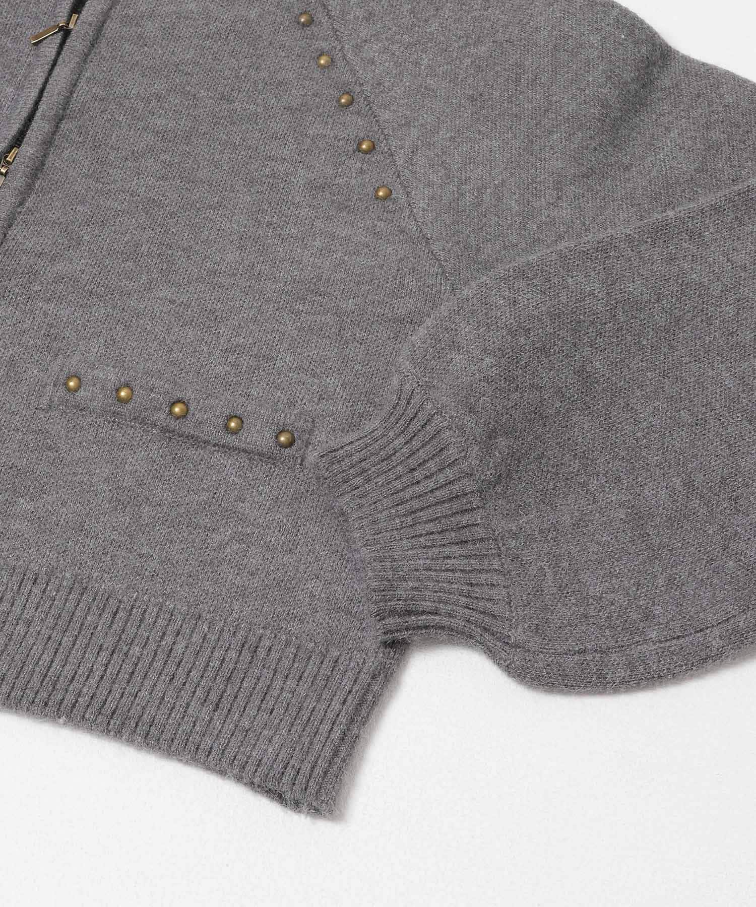 『洗濯可』スタッズデザインカーディガン CHARCOAL One
