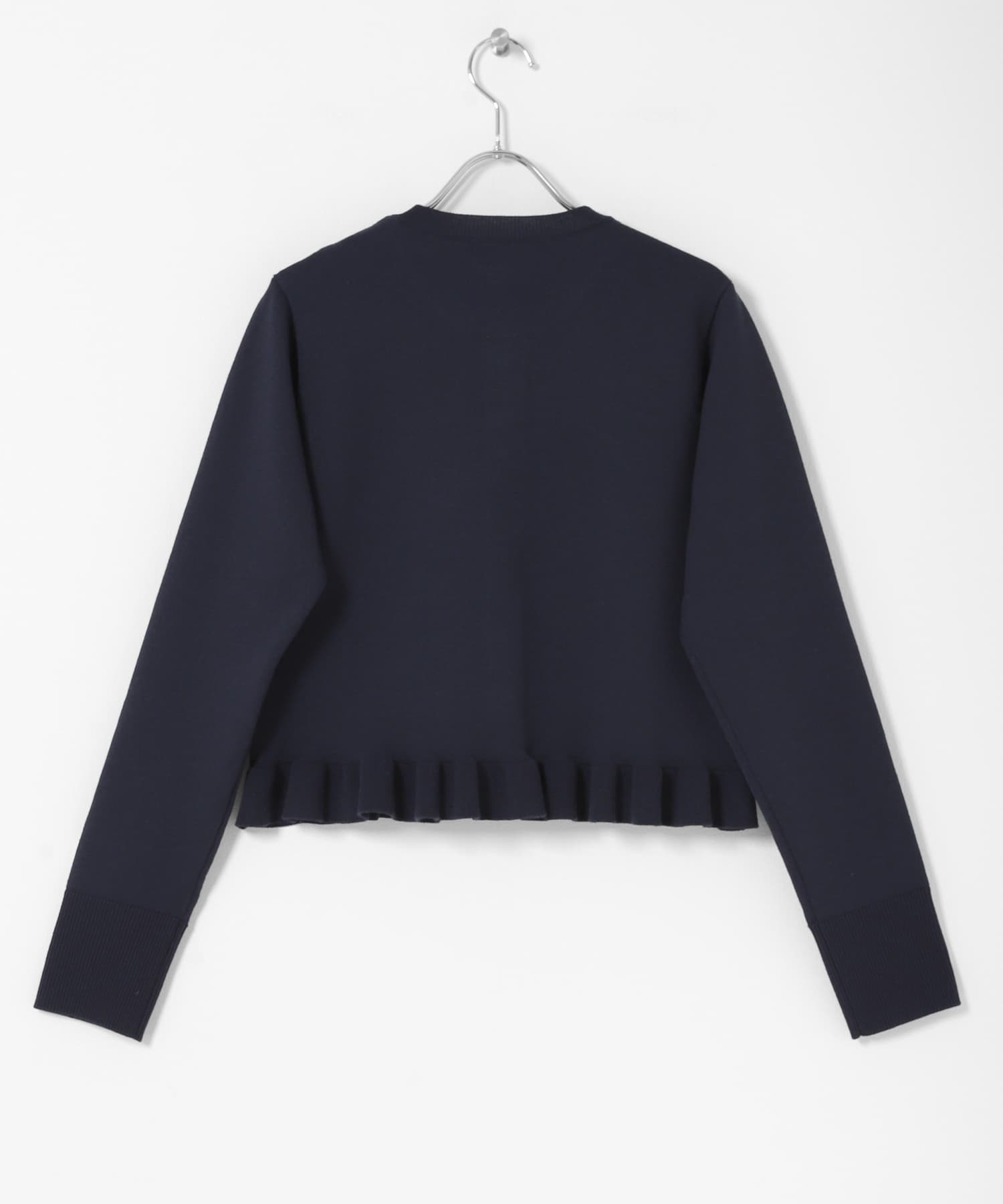 『洗濯可』フリルトリムニットカーディガン NAVY One