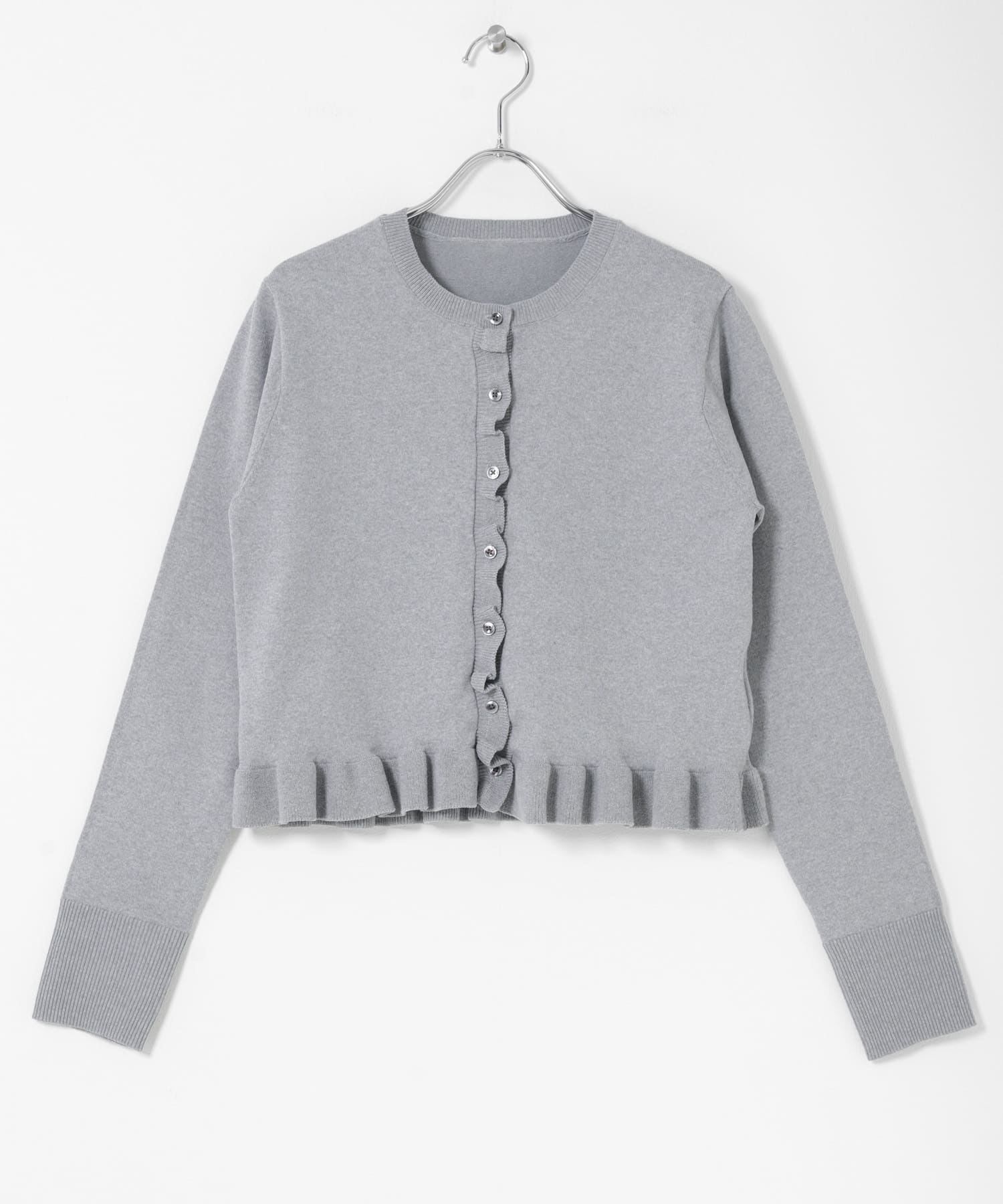 『洗濯可』フリルトリムニットカーディガン GRAY One