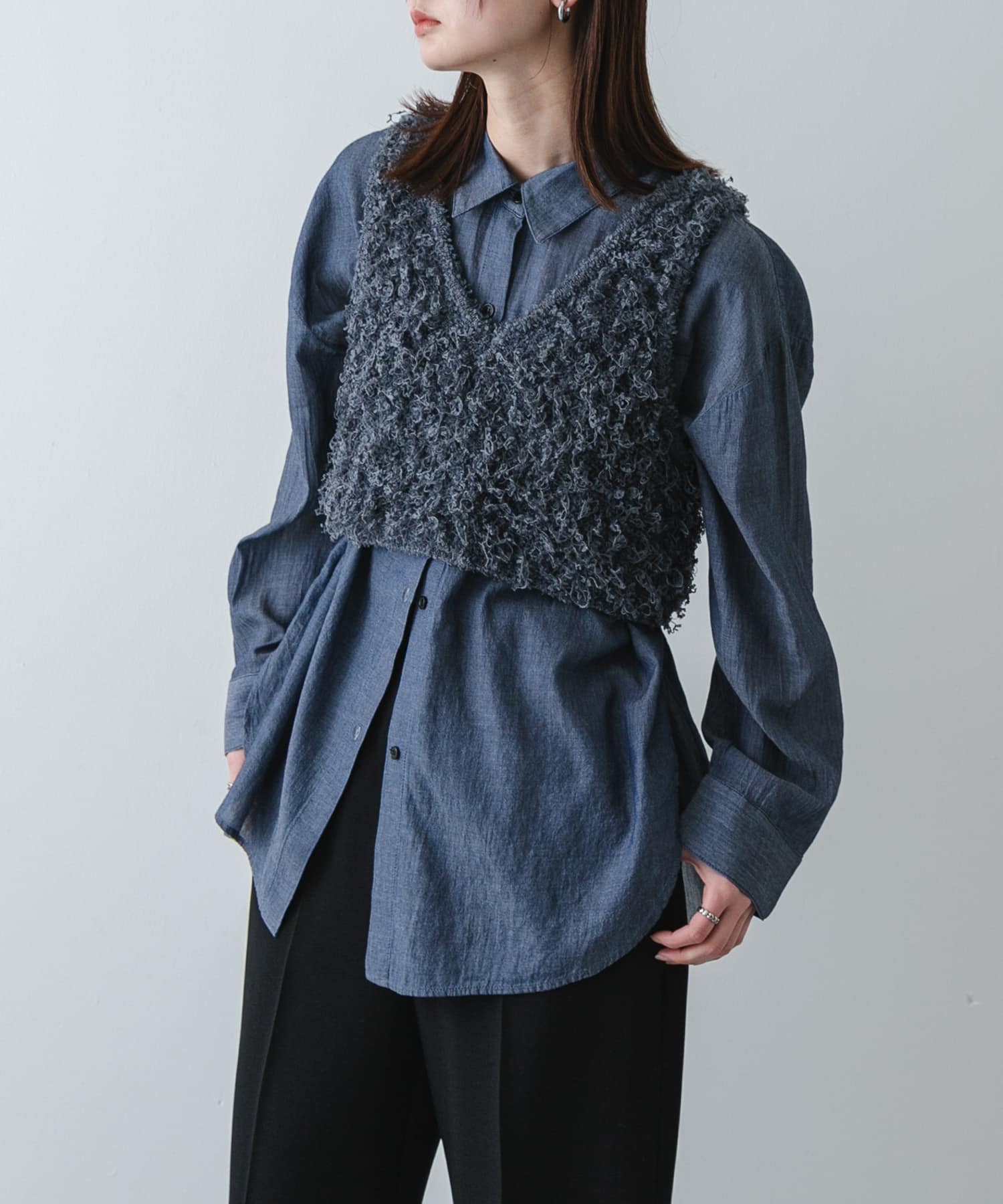 『洗濯可』2wayリボンヤーンループニットベスト