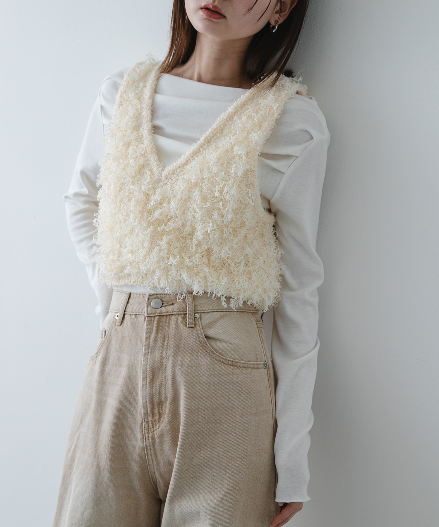 『洗濯可』2wayリボンヤーンループニットベスト