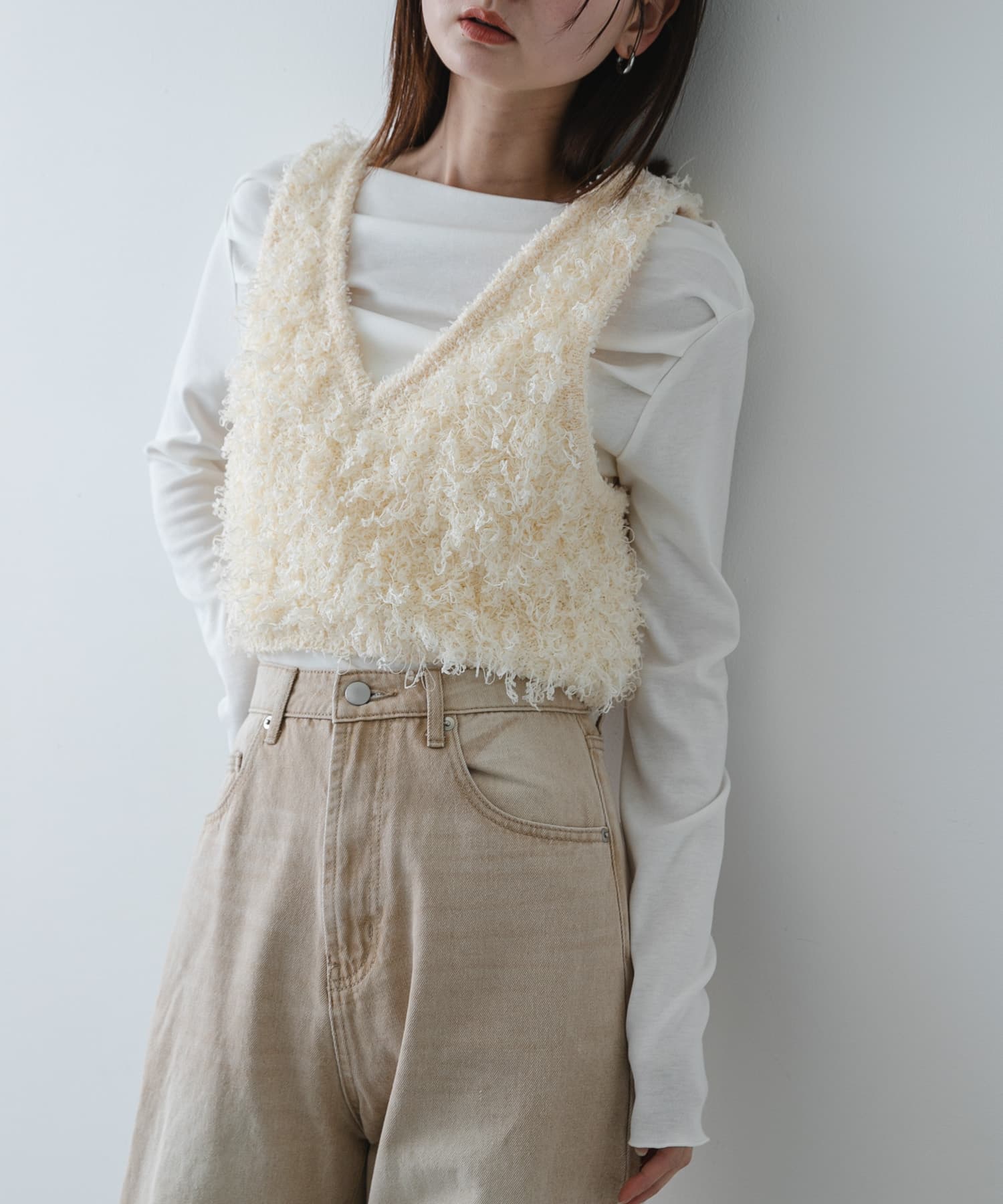 『洗濯可』2wayリボンヤーンループニットベスト