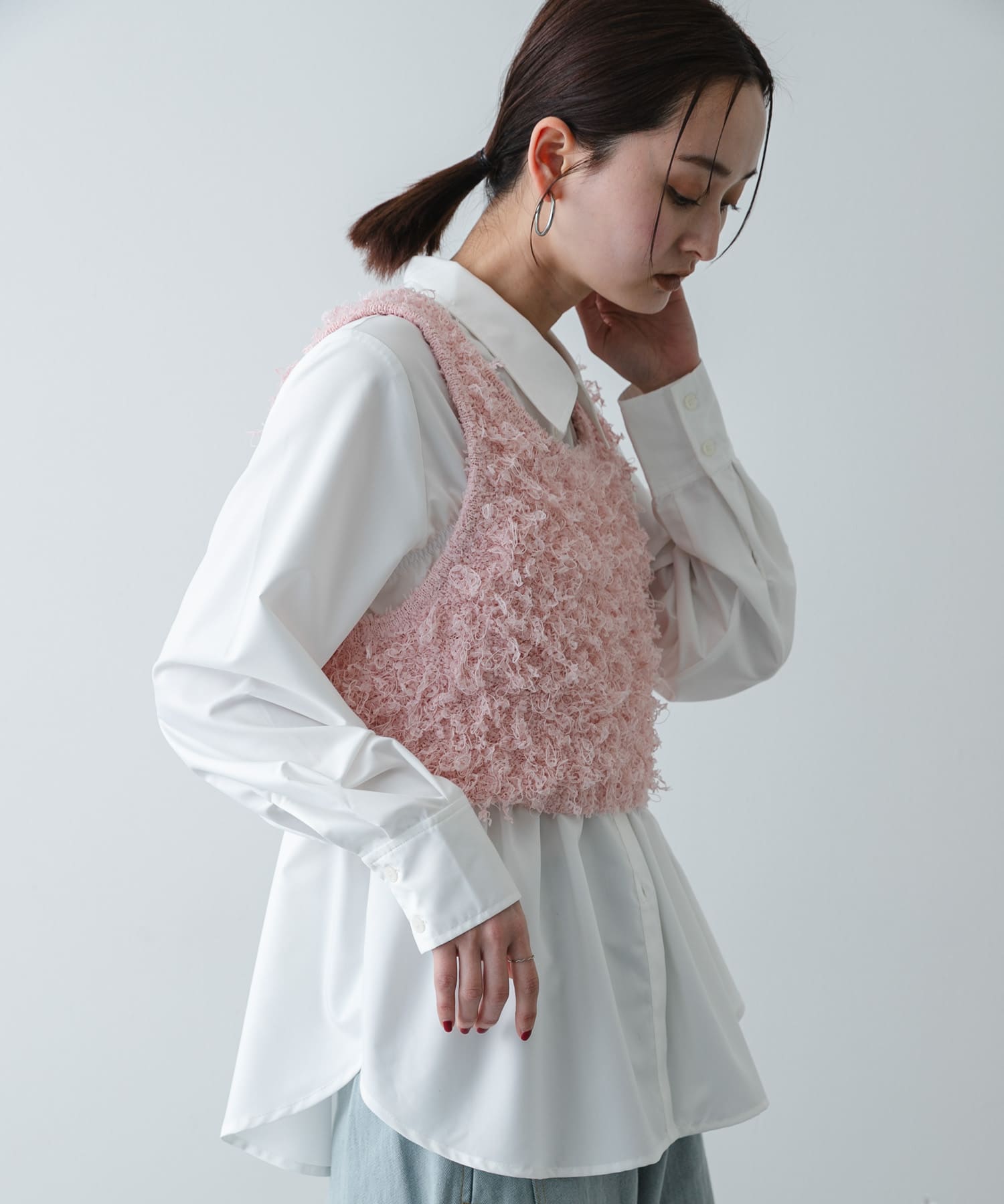 『洗濯可』2wayリボンヤーンループニットベスト