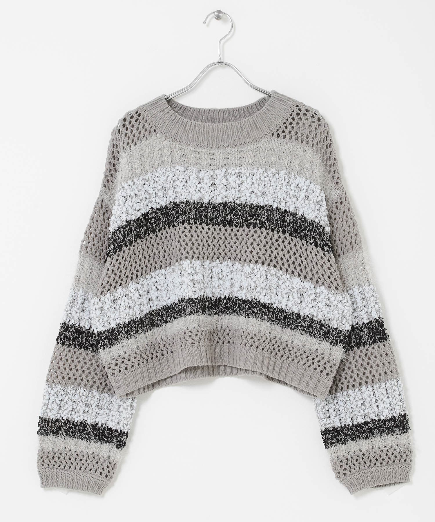 『洗濯可』ミックスヤーンワイドボーダーニット GRY×L.BLU One