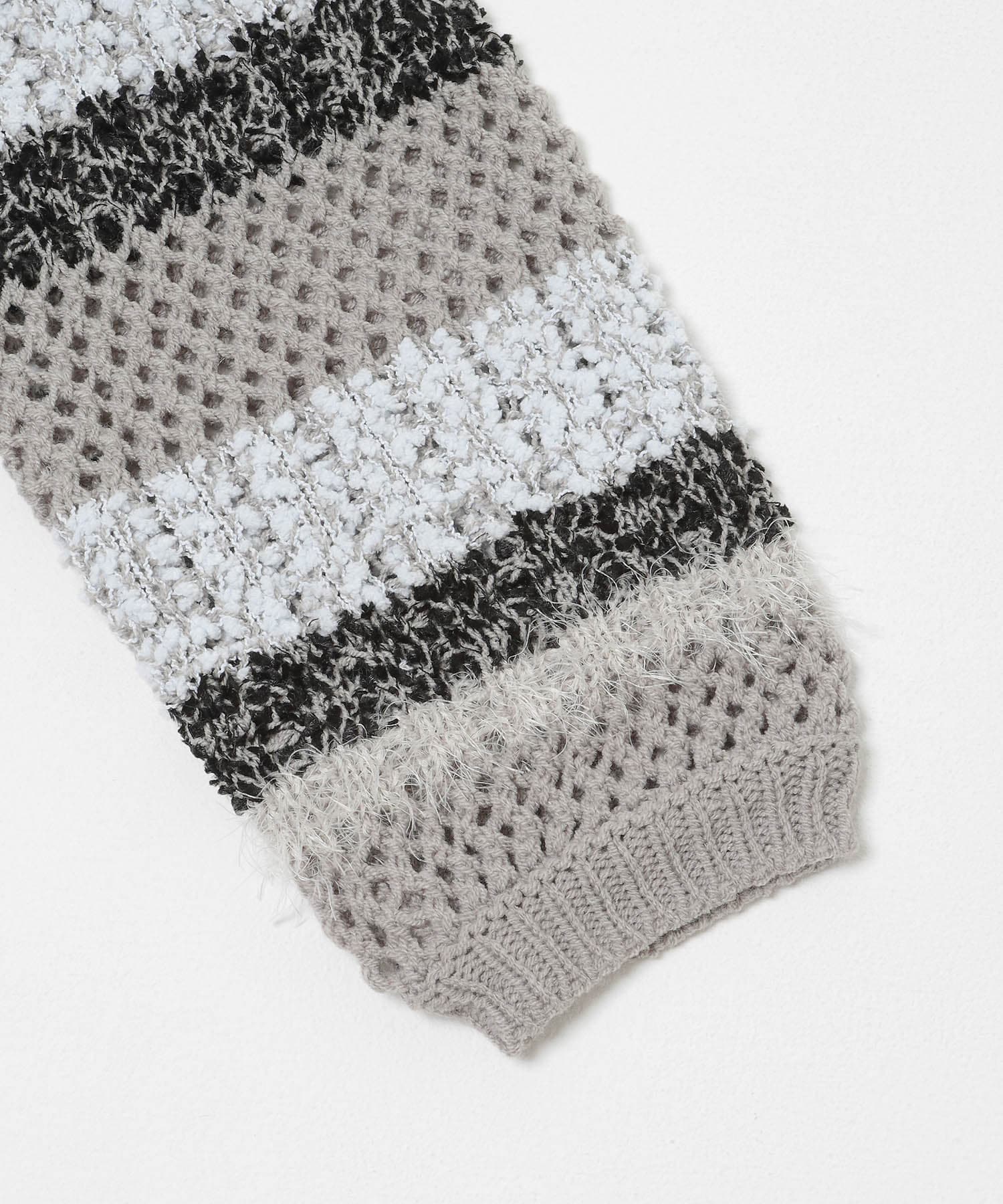 『洗濯可』ミックスヤーンワイドボーダーニット GRY×L.BLU One