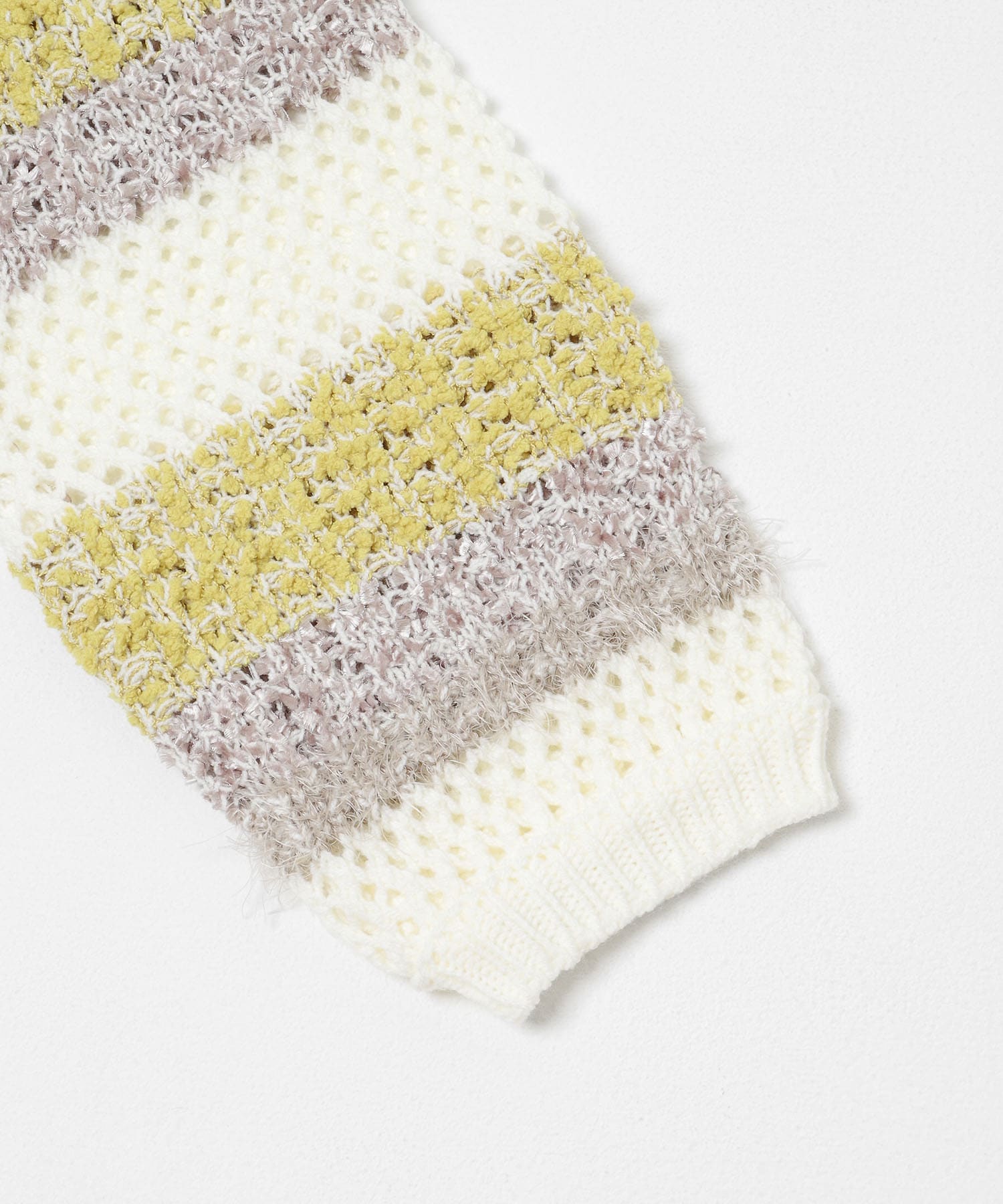 『洗濯可』ミックスヤーンワイドボーダーニット WHT×YEL One