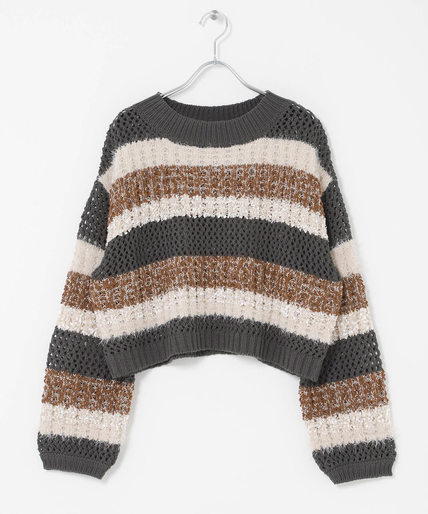 『洗濯可』ミックスヤーンワイドボーダーニット CHA×BRN One