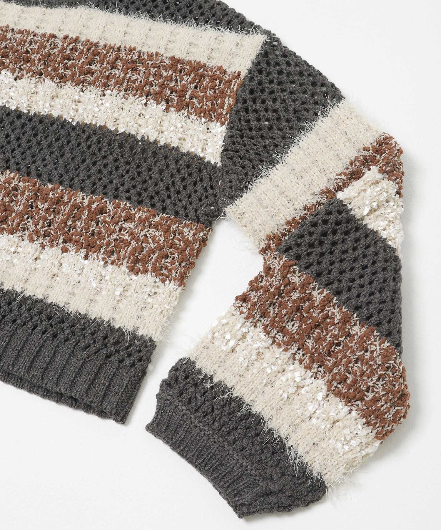 『洗濯可』ミックスヤーンワイドボーダーニット CHA×BRN One