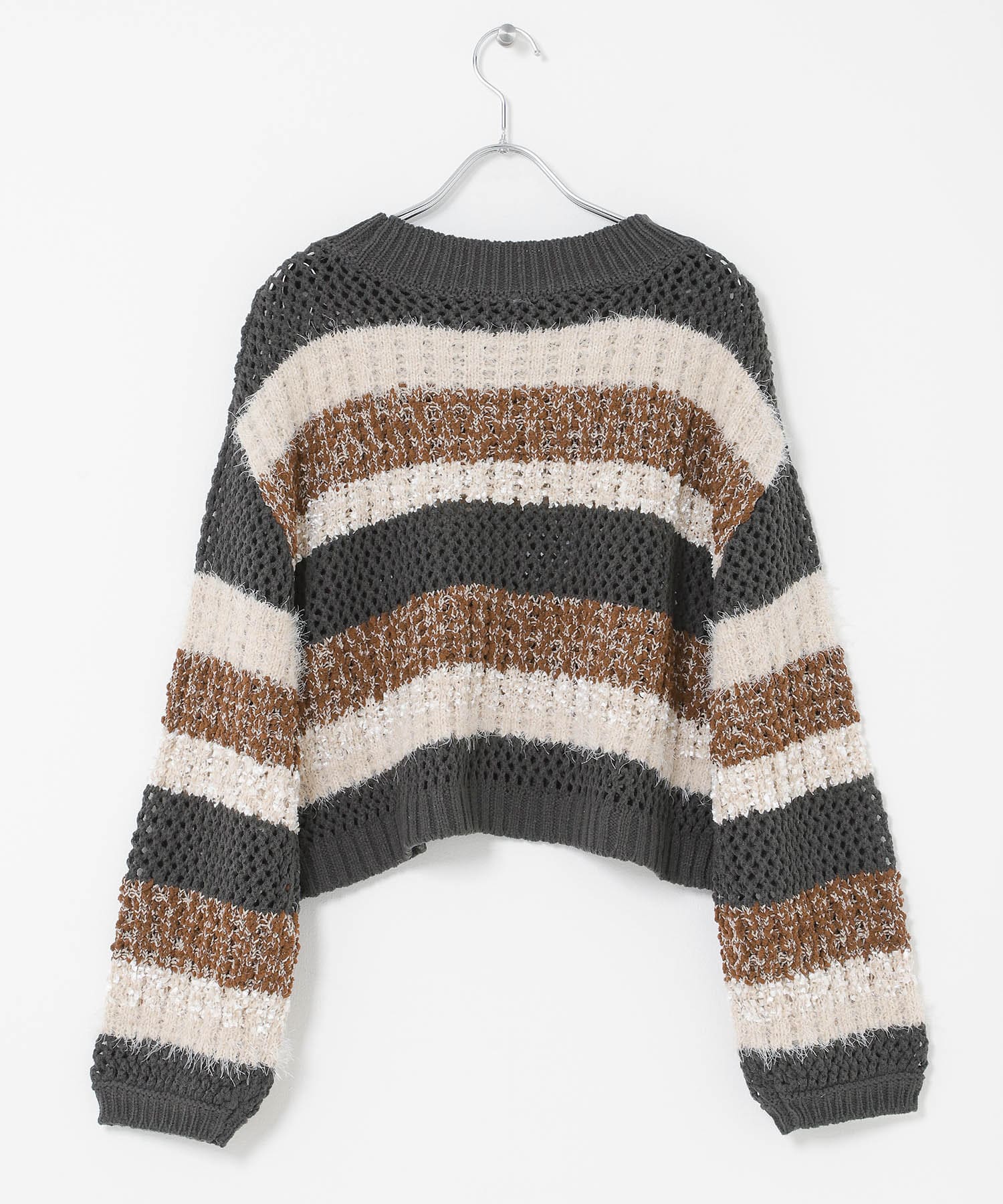 『洗濯可』ミックスヤーンワイドボーダーニット CHA×BRN One