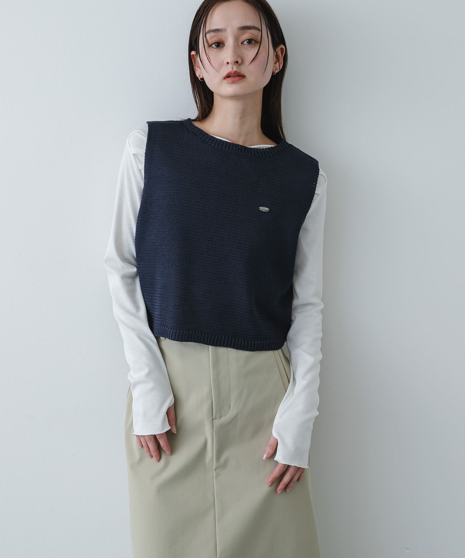 『洗濯可』リネンタッチクロップドセーター