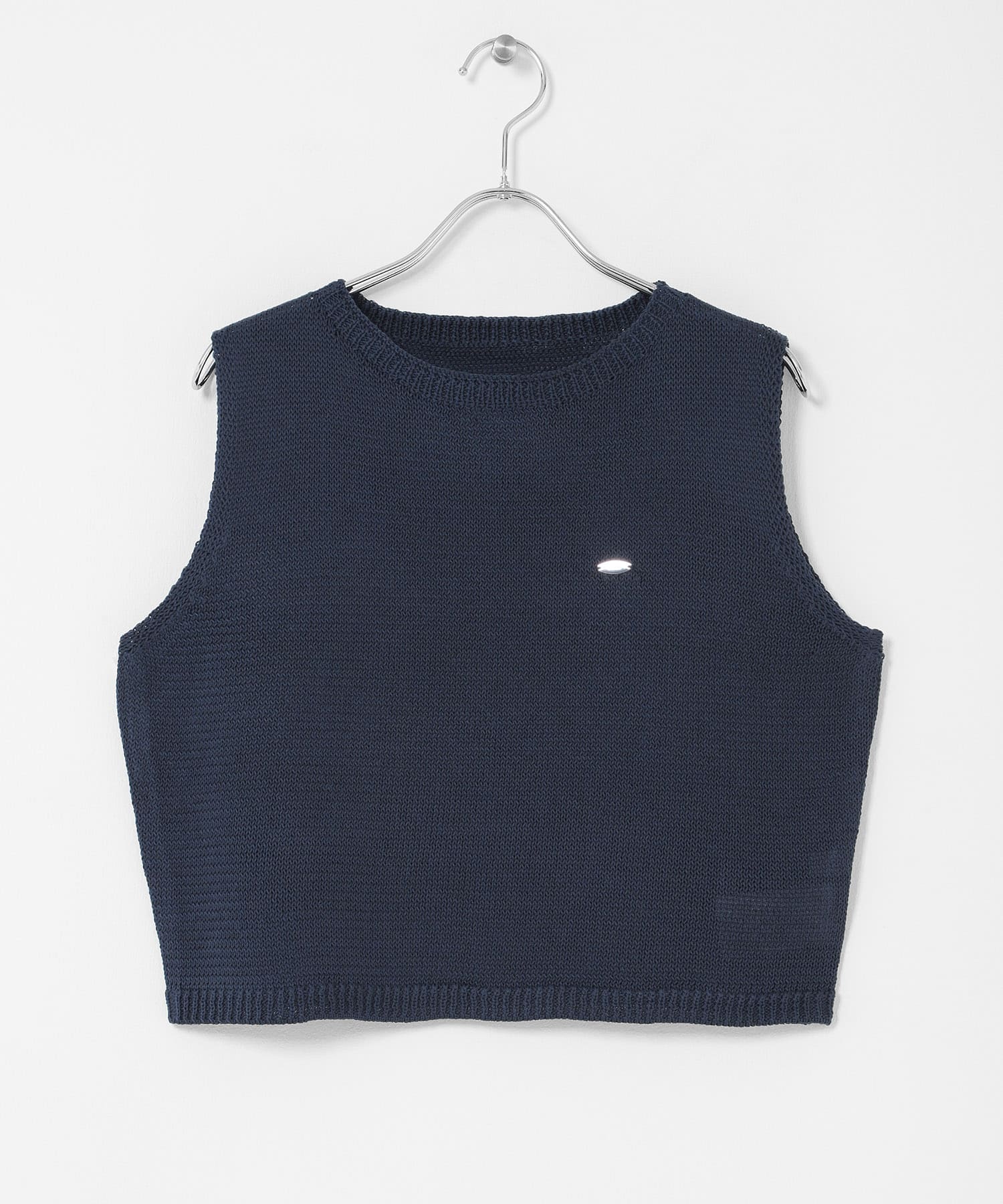 『洗濯可』リネンタッチクロップドセーター NAVY One