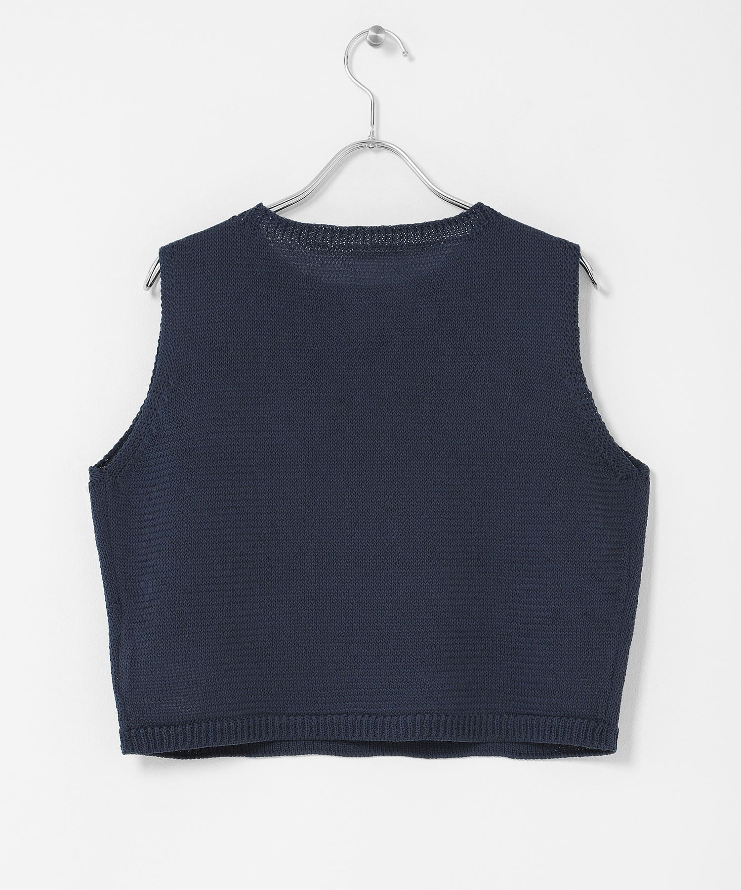 『洗濯可』リネンタッチクロップドセーター NAVY One