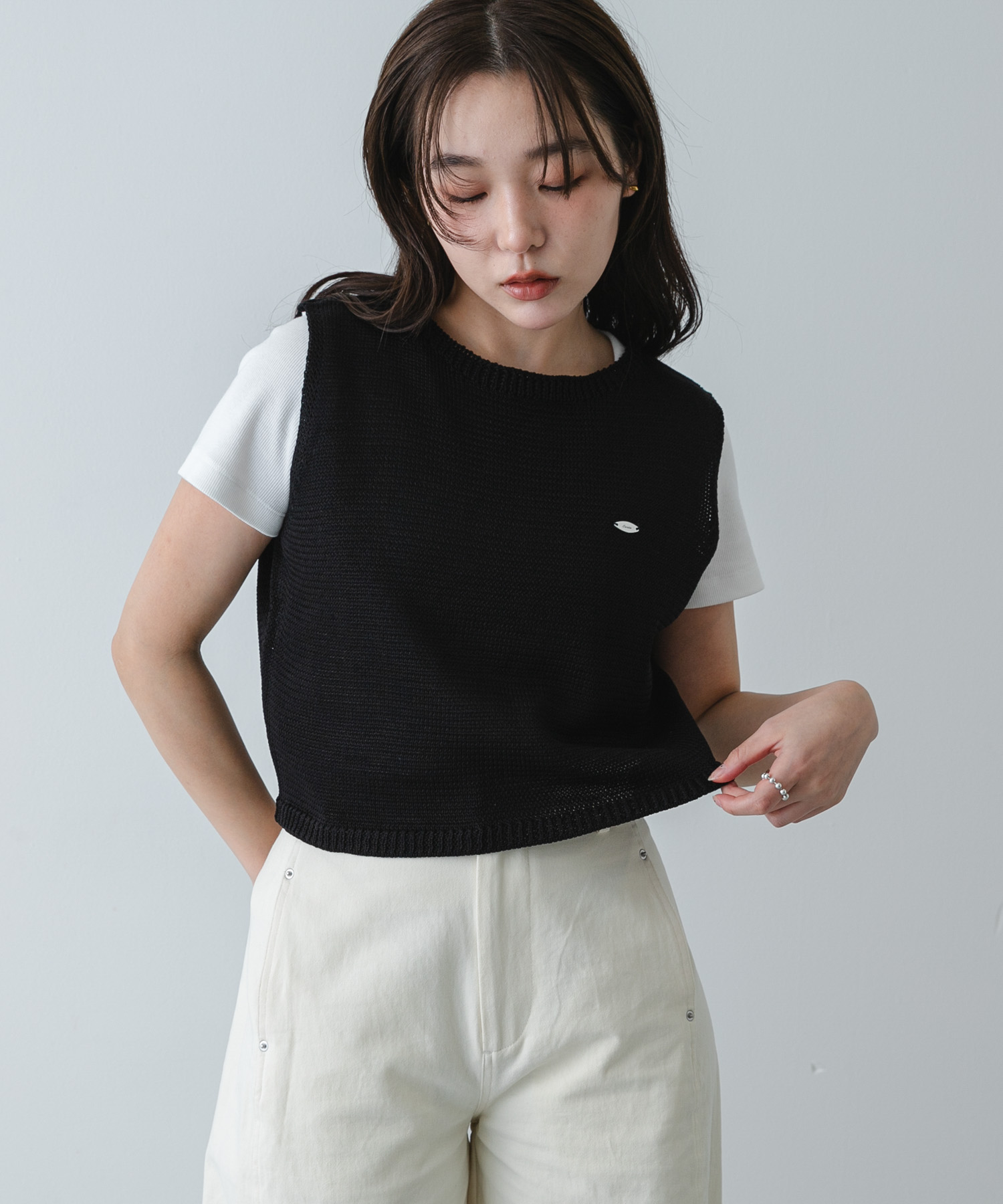 『洗濯可』リネンタッチクロップドセーター