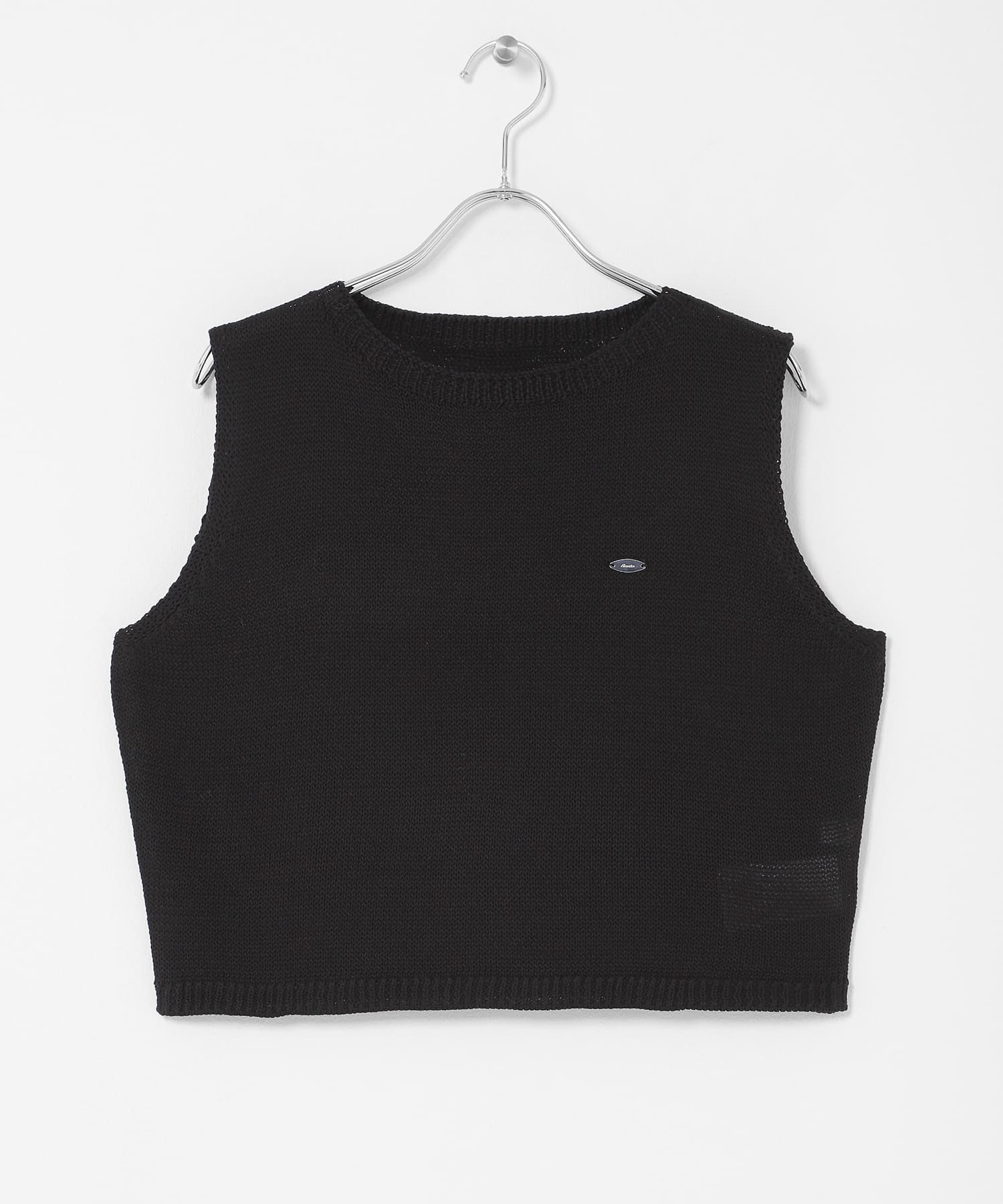 『洗濯可』リネンタッチクロップドセーター BLACK One