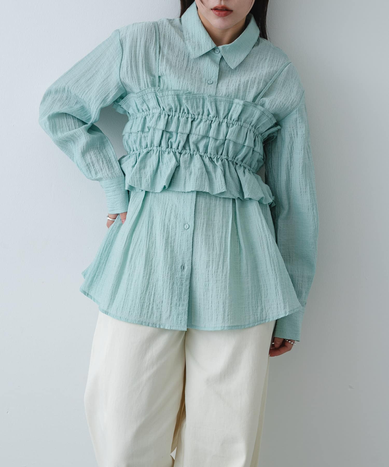 シャーリングビスチェセットシャツ