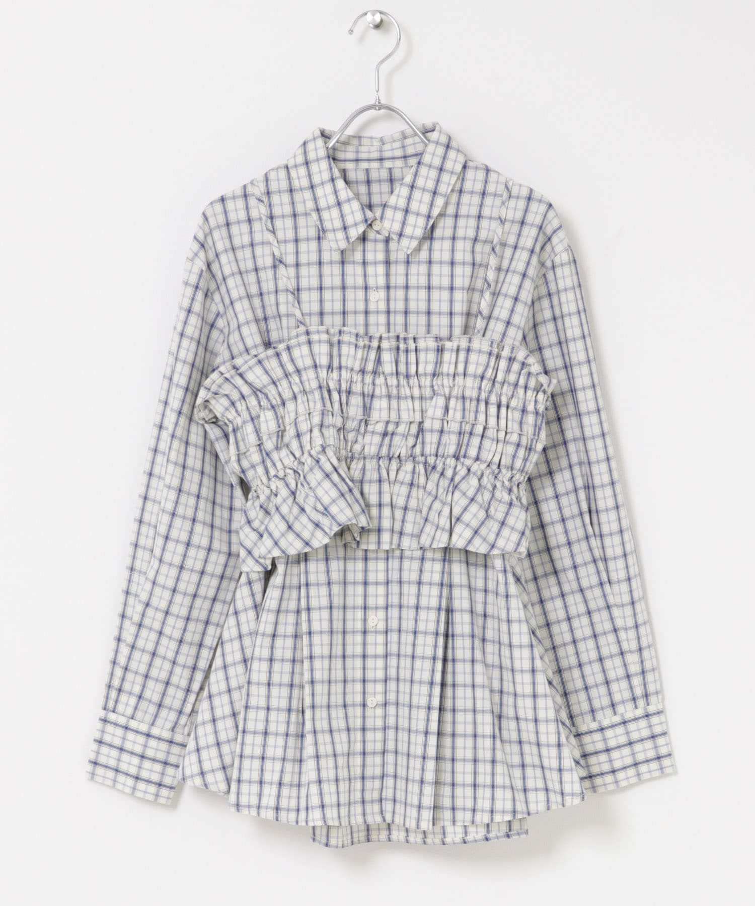 シャーリングビスチェセットシャツ WHT×BLU One