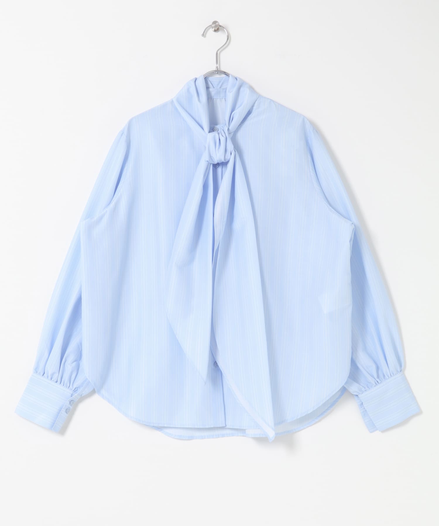 『イージーケア』ボウタイリボンブラウス BLUE One