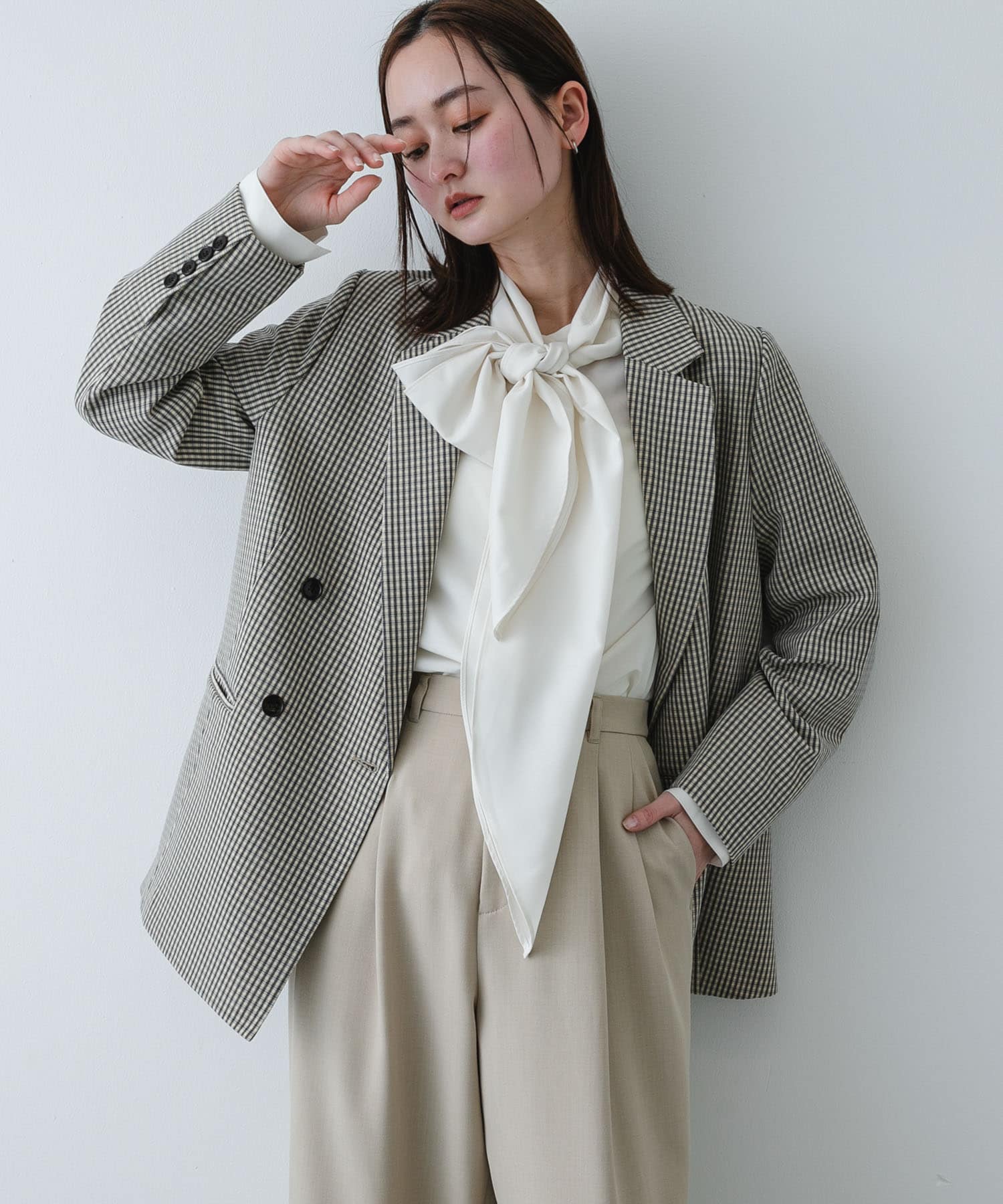 『イージーケア』ボウタイリボンブラウス