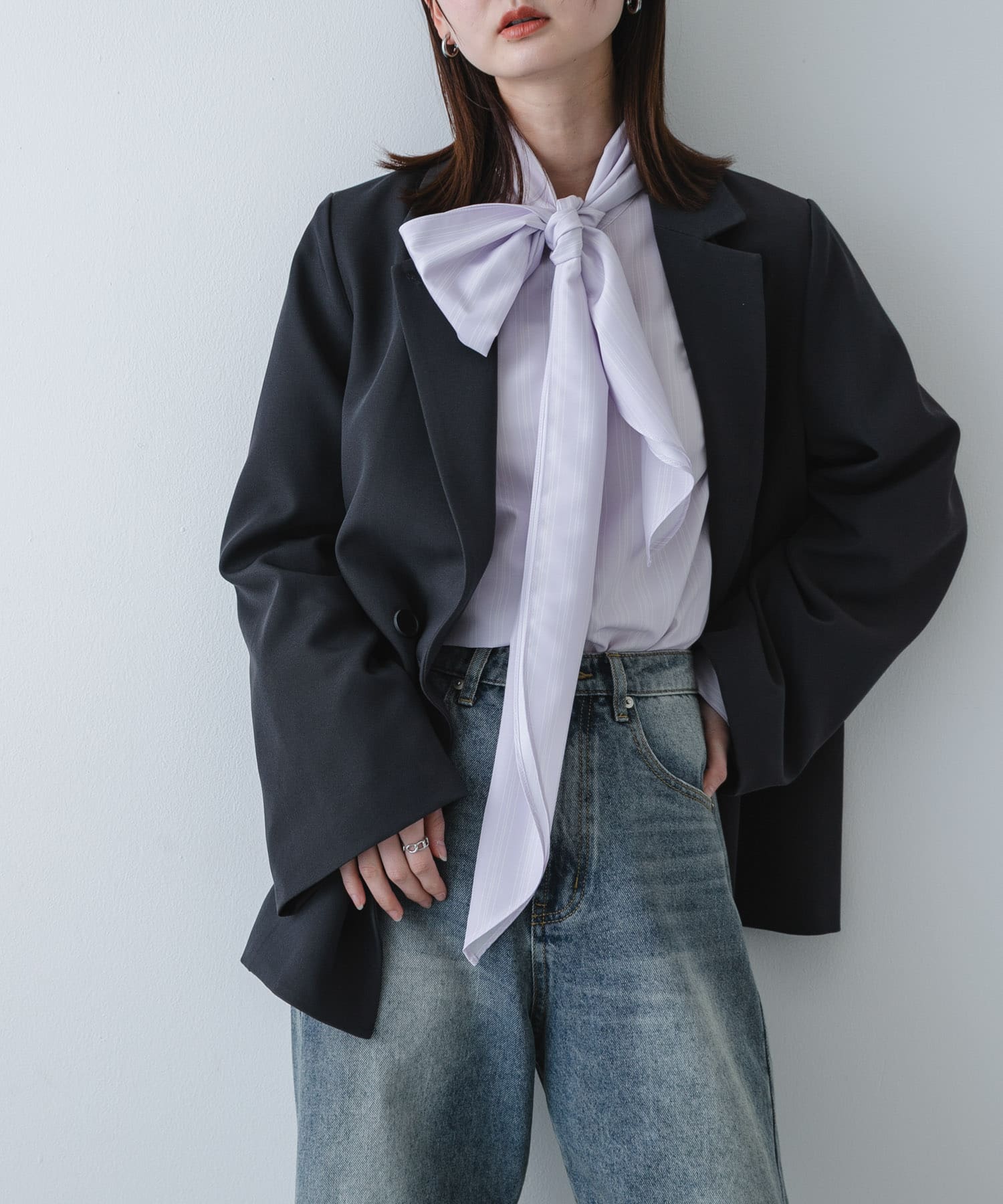 『イージーケア』ボウタイリボンブラウス