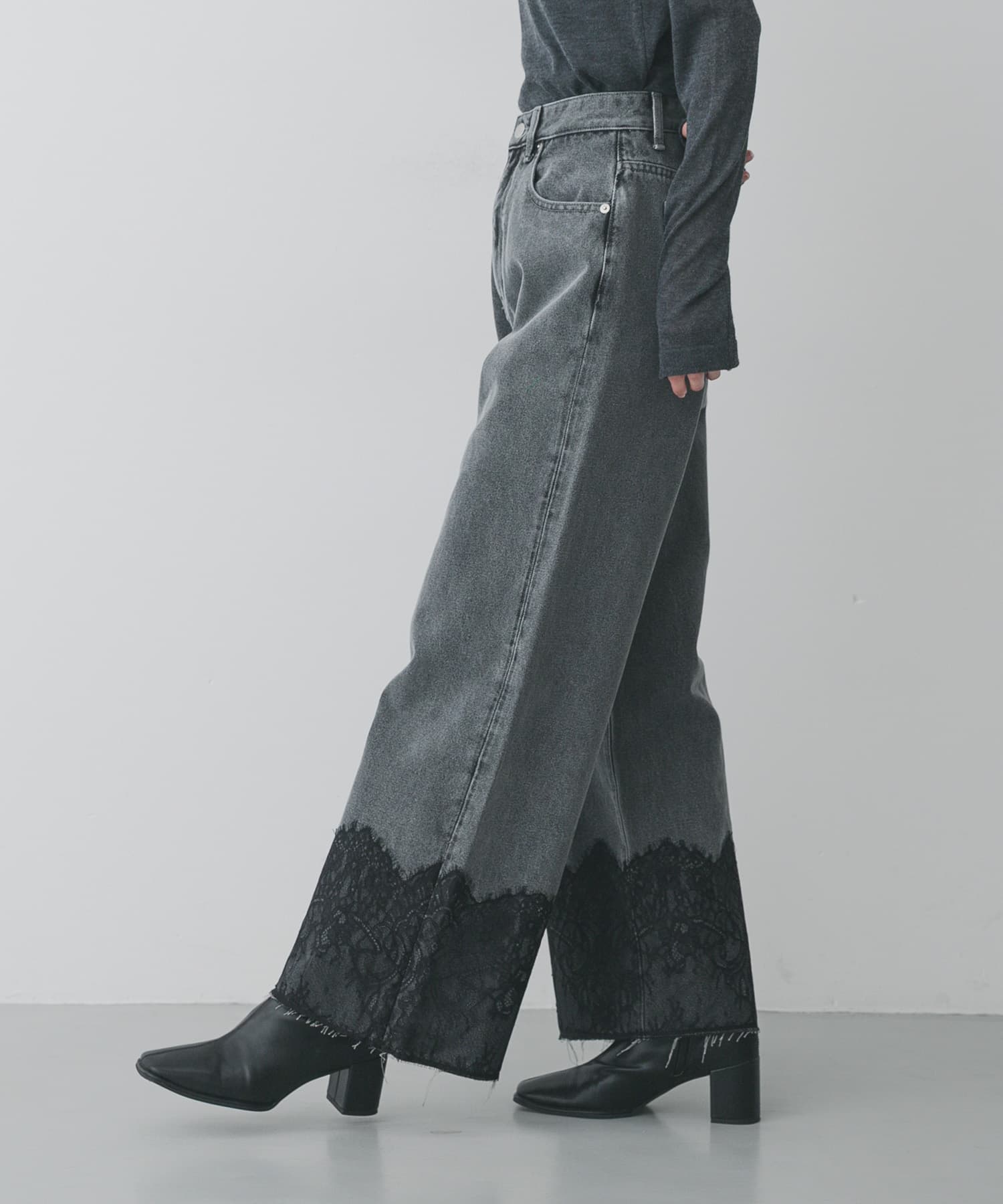 レースドッキングデニムパンツ