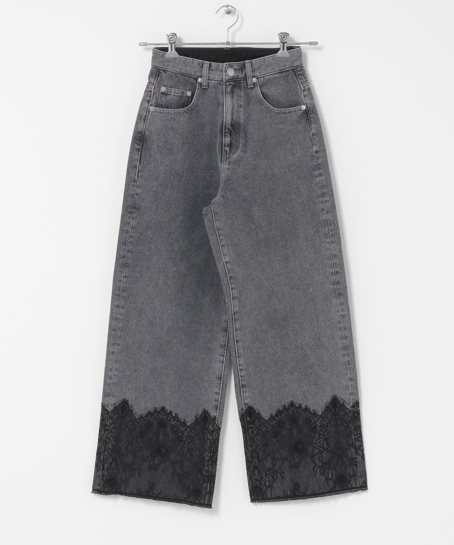 レースドッキングデニムパンツ GRAY S