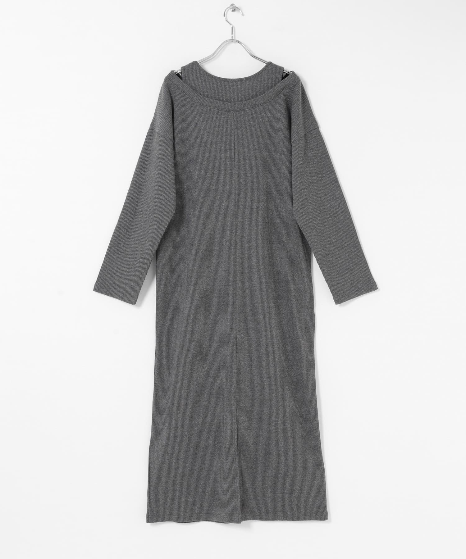 レイヤードネックリブワンピース CHARCOAL COMPACT