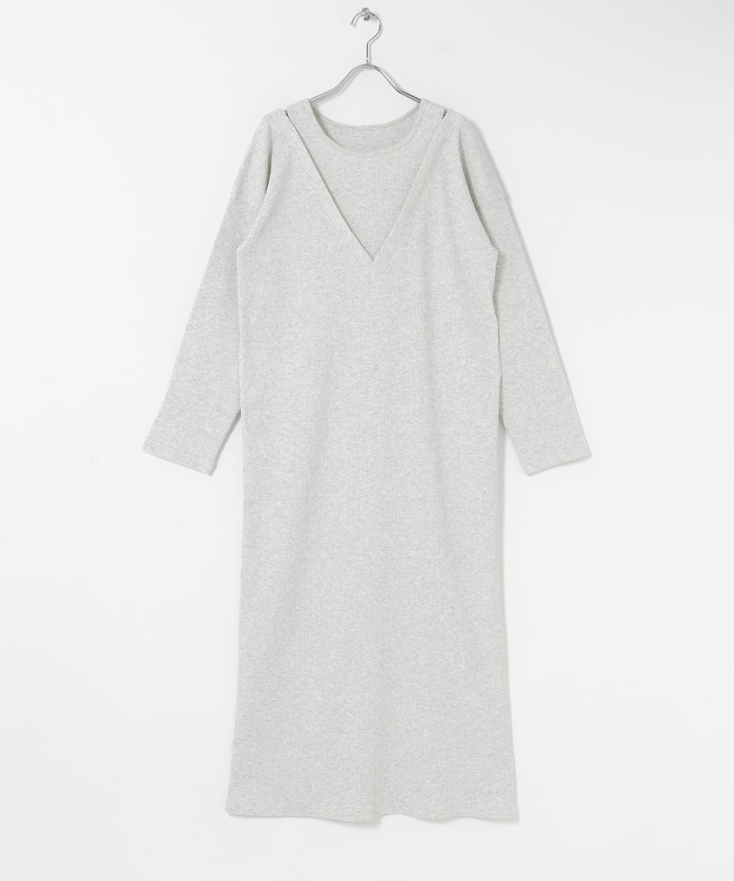 レイヤードネックリブワンピース OATMEAL COMPACT