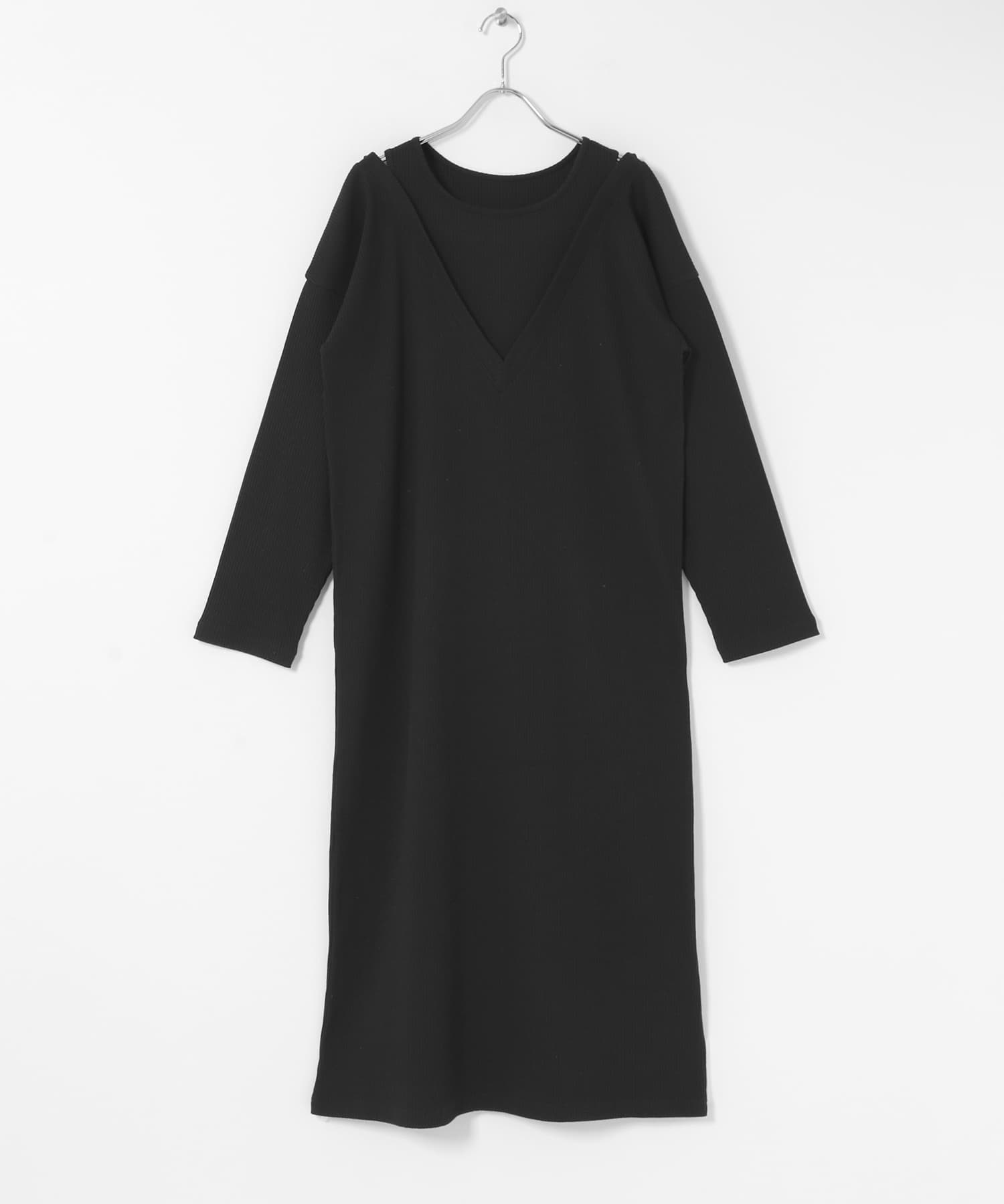 レイヤードネックリブワンピース BLACK COMPACT