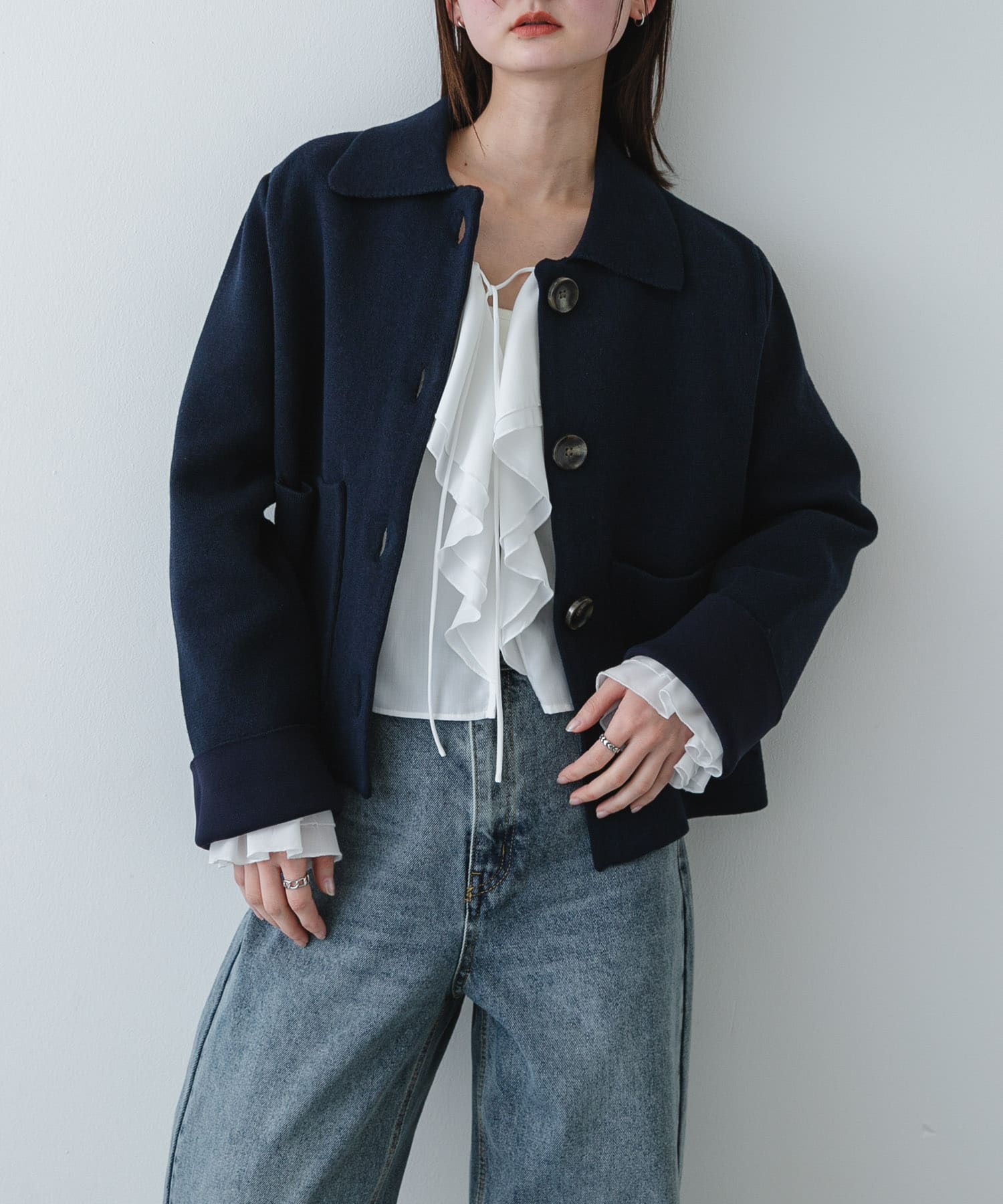 『洗濯可』ビックボタンニットジャケット