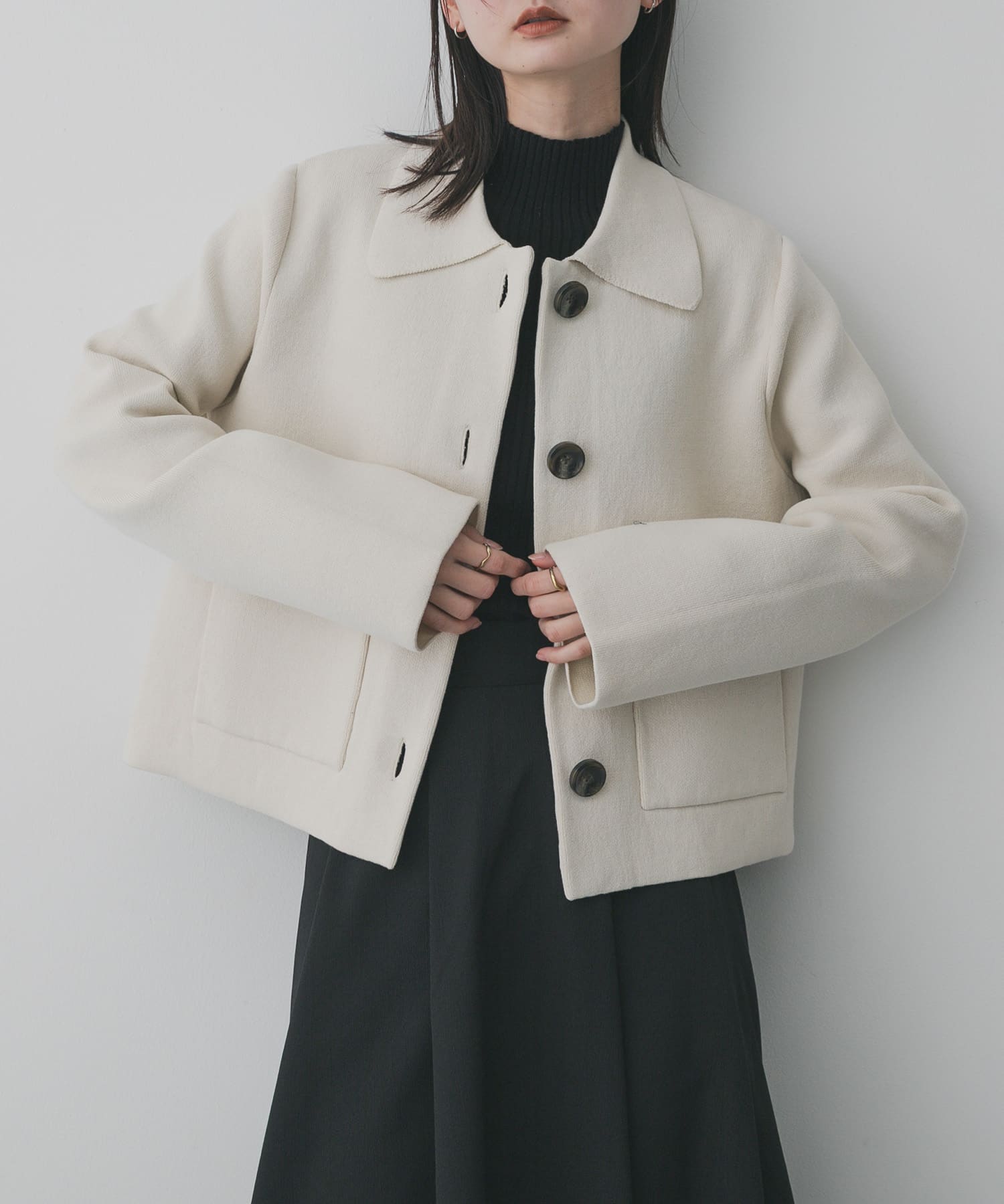 『洗濯可』ビックボタンニットジャケット