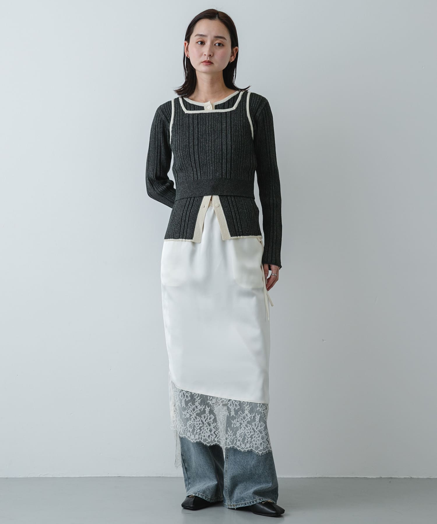 『抗菌』スクエアカットフラットシューズ BLACK S