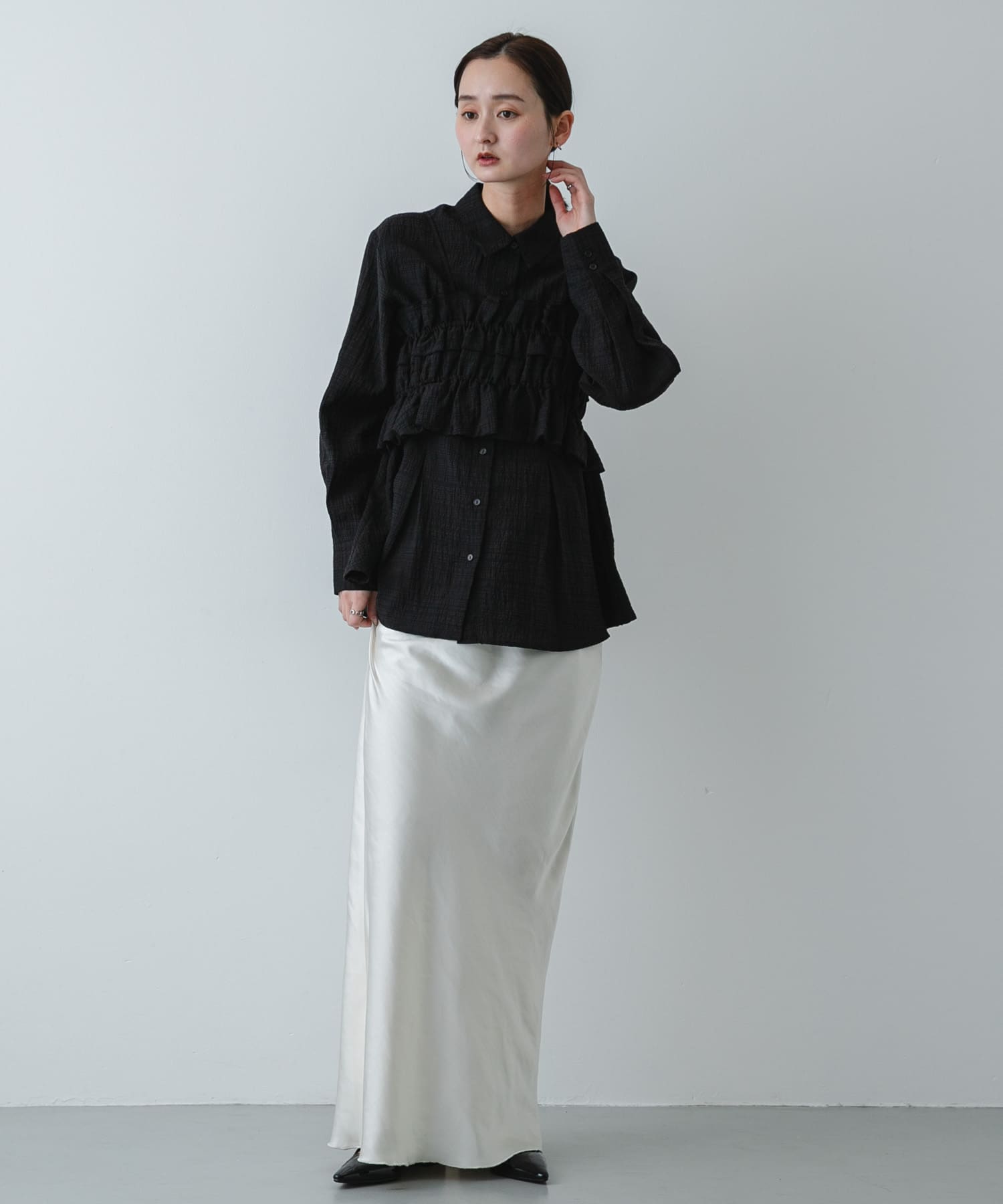 『抗菌』ポインテッドフラットパンプス BLACK S