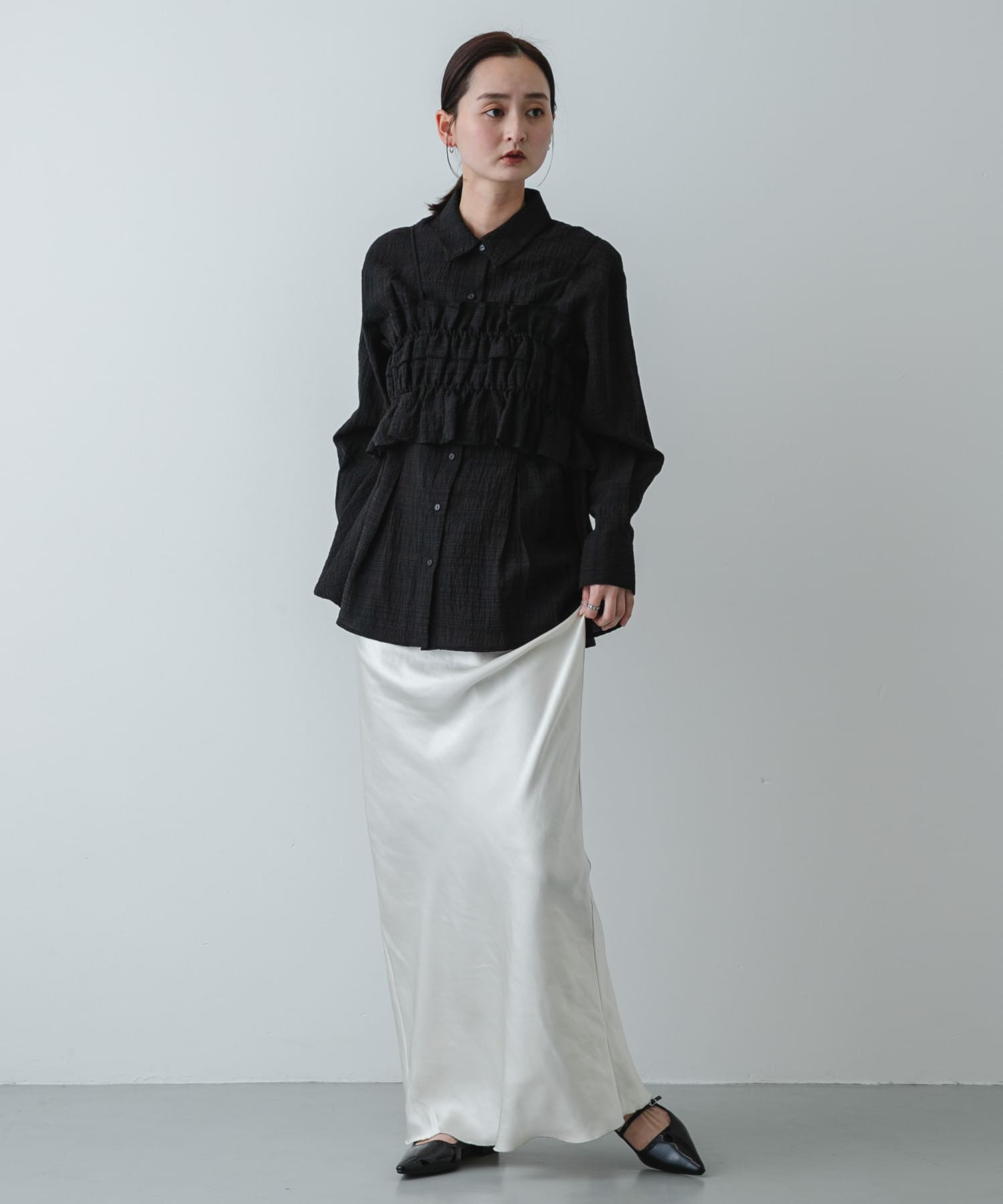 『抗菌』ポインテッドフラットパンプス BLACK S