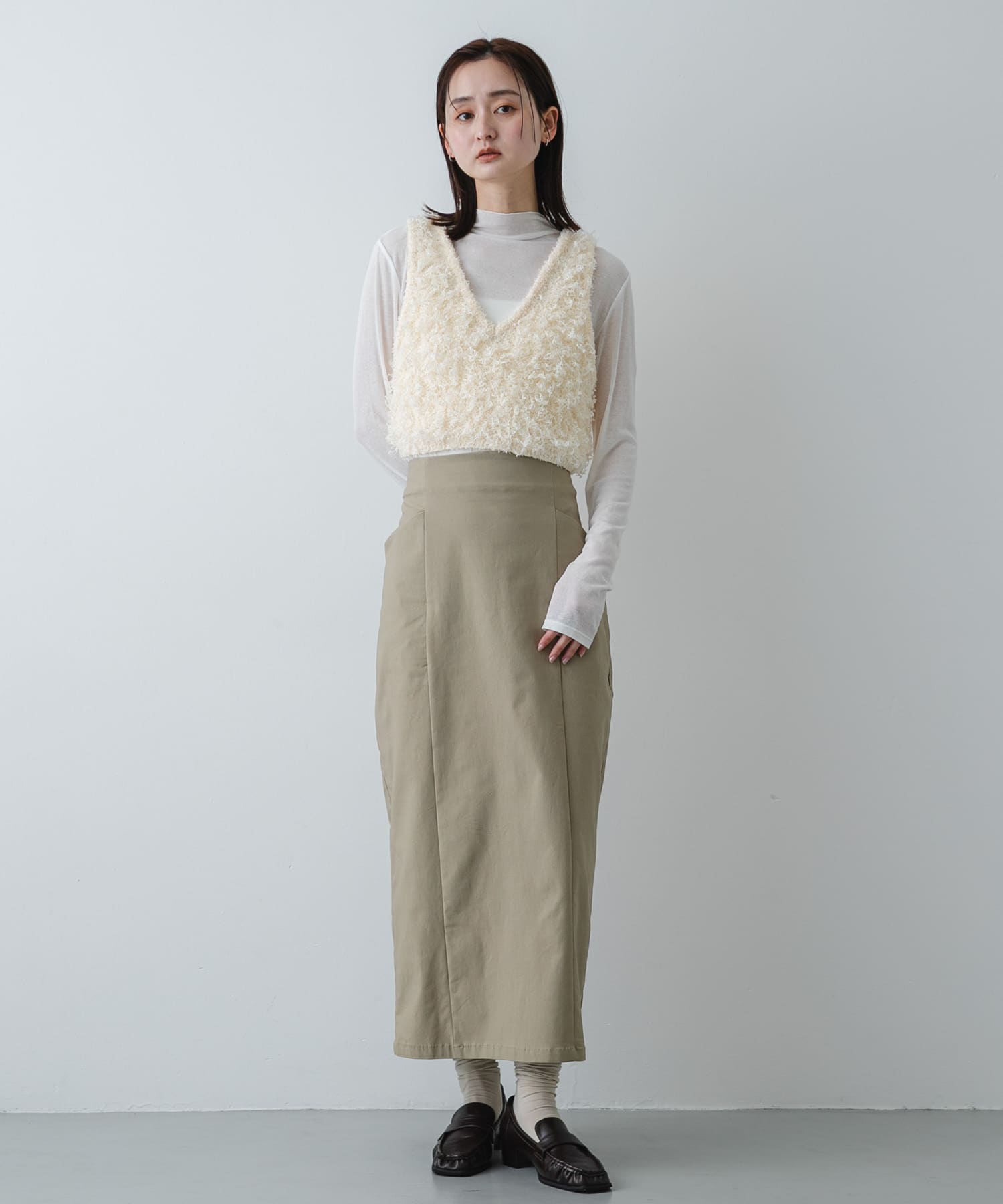 ワイドスクエアギャザーローファー BROWN M