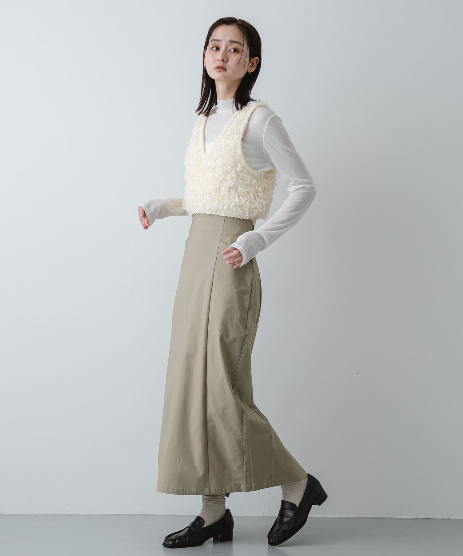 ワイドスクエアギャザーローファー BROWN M