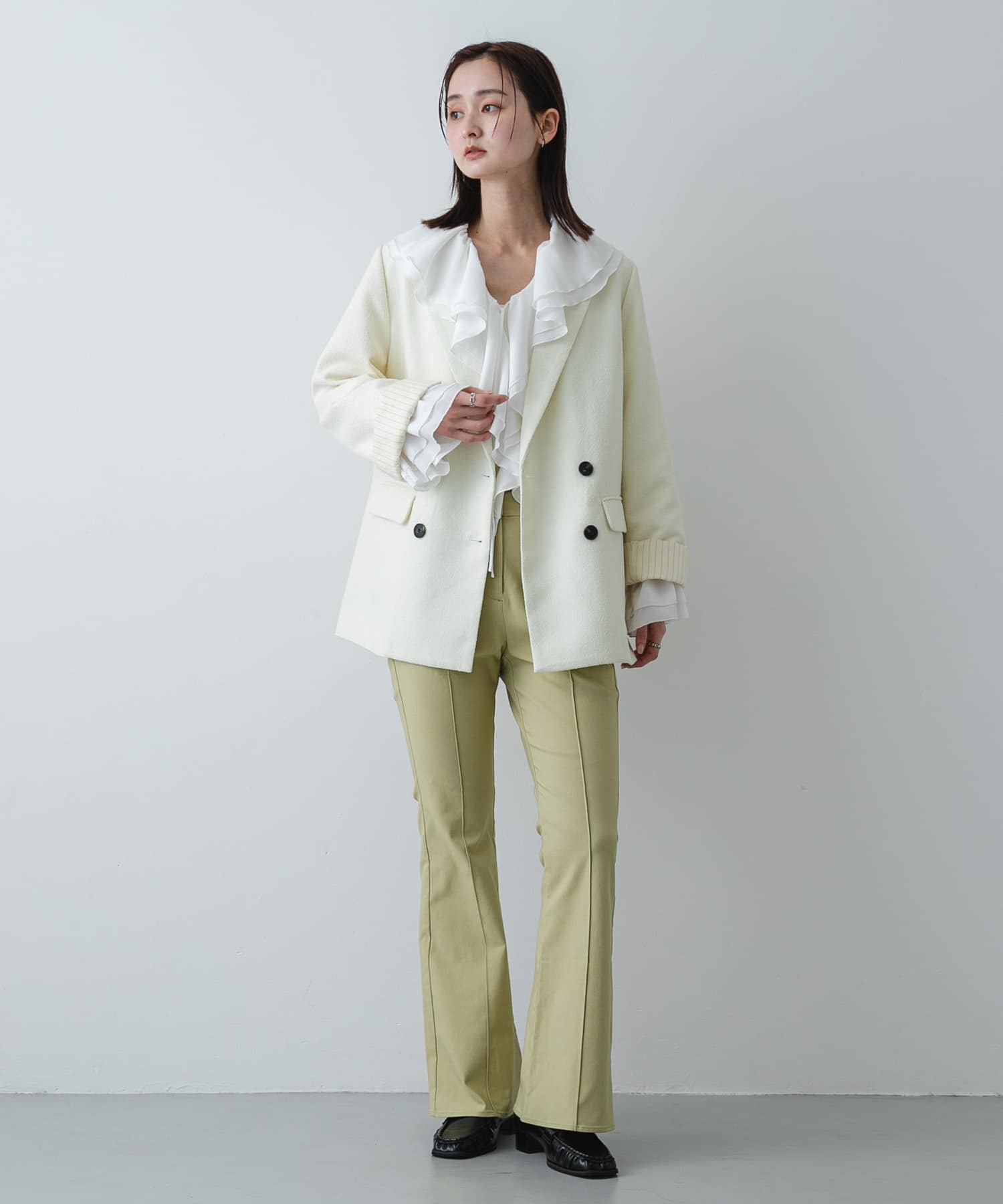 ワイドスクエアギャザーローファー BLACK S