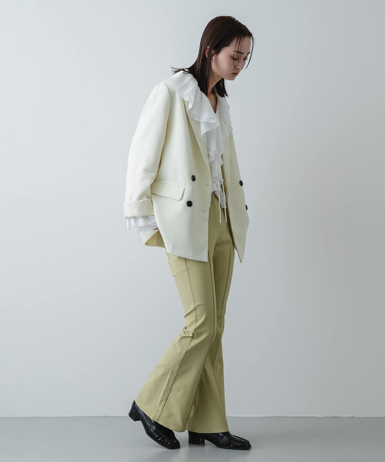 ワイドスクエアギャザーローファー BLACK S