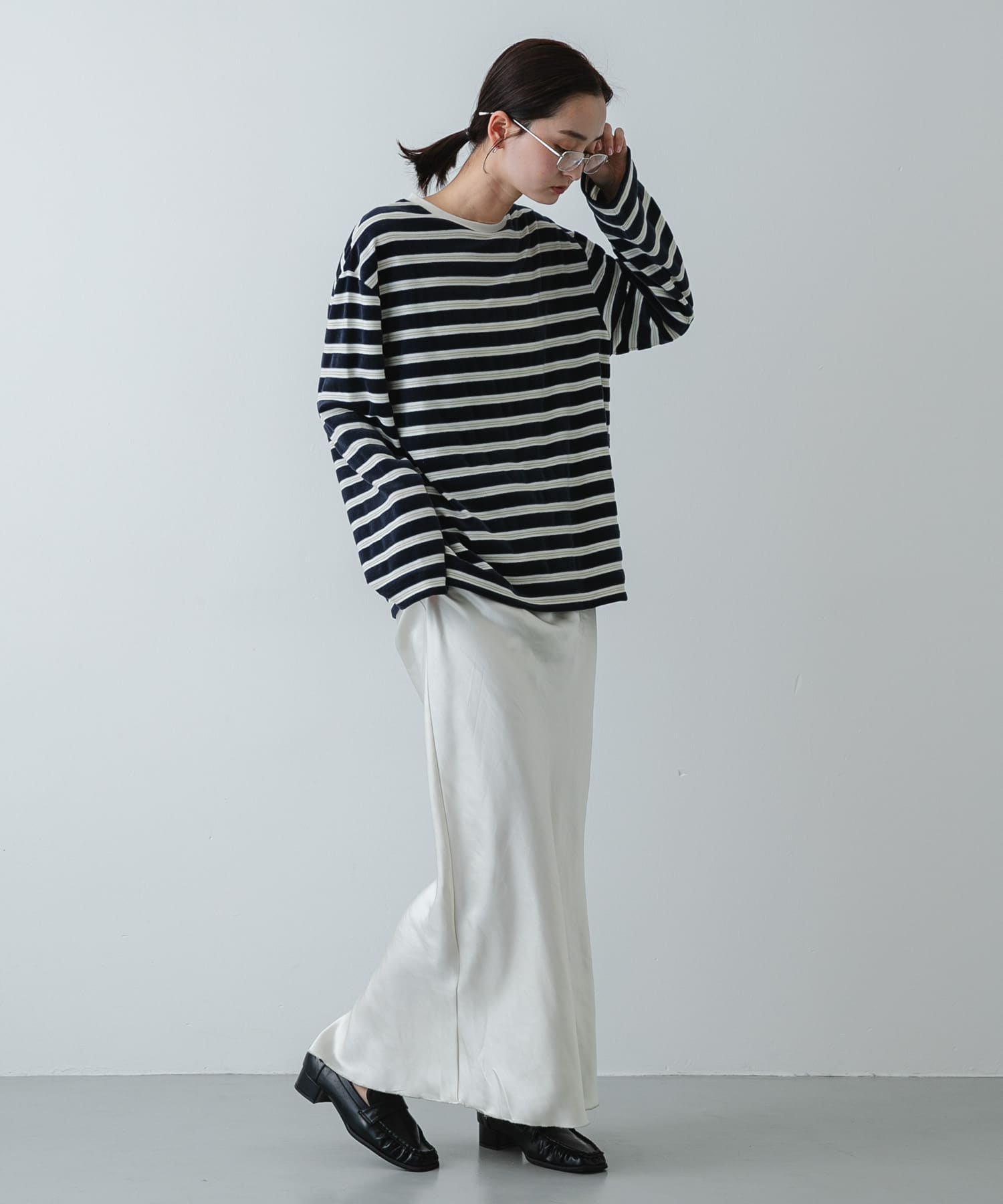 ワイドスクエアギャザーローファー BLACK S